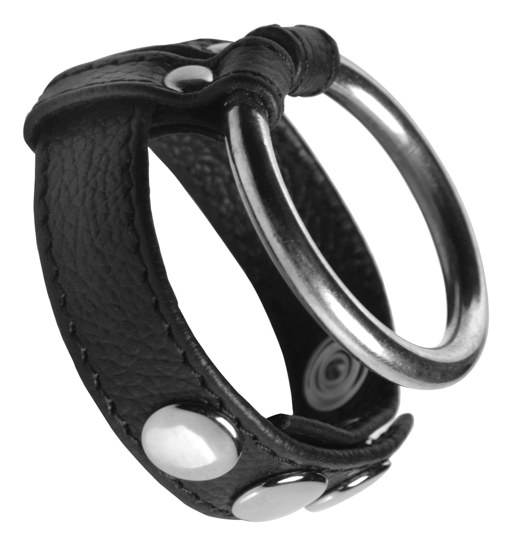 Strict Leather Leather and Steel Cock and Ball Ring Black