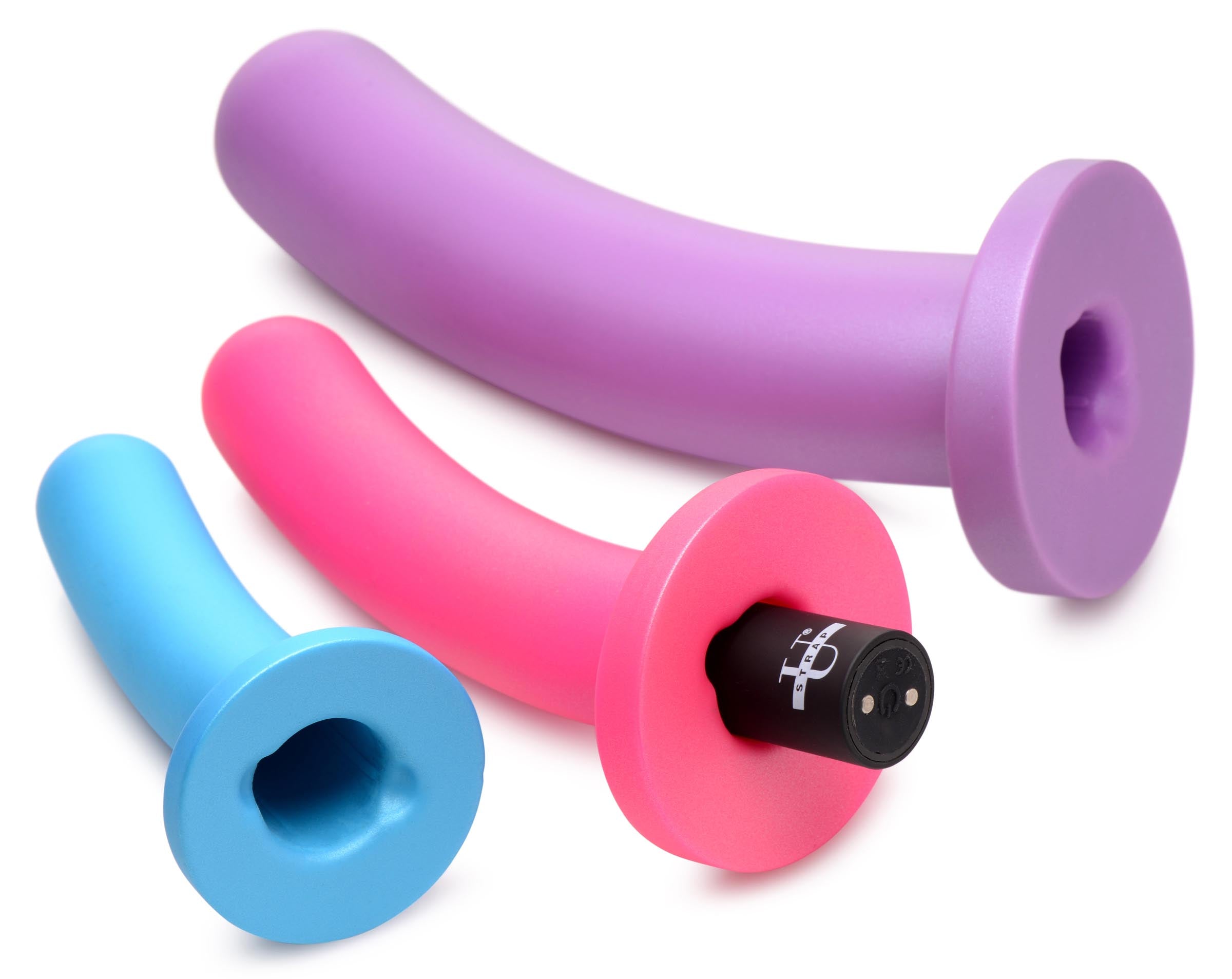 Strap U Triple Peg 28X Vibrating Silicone Dildo Set with Remote Control Multi