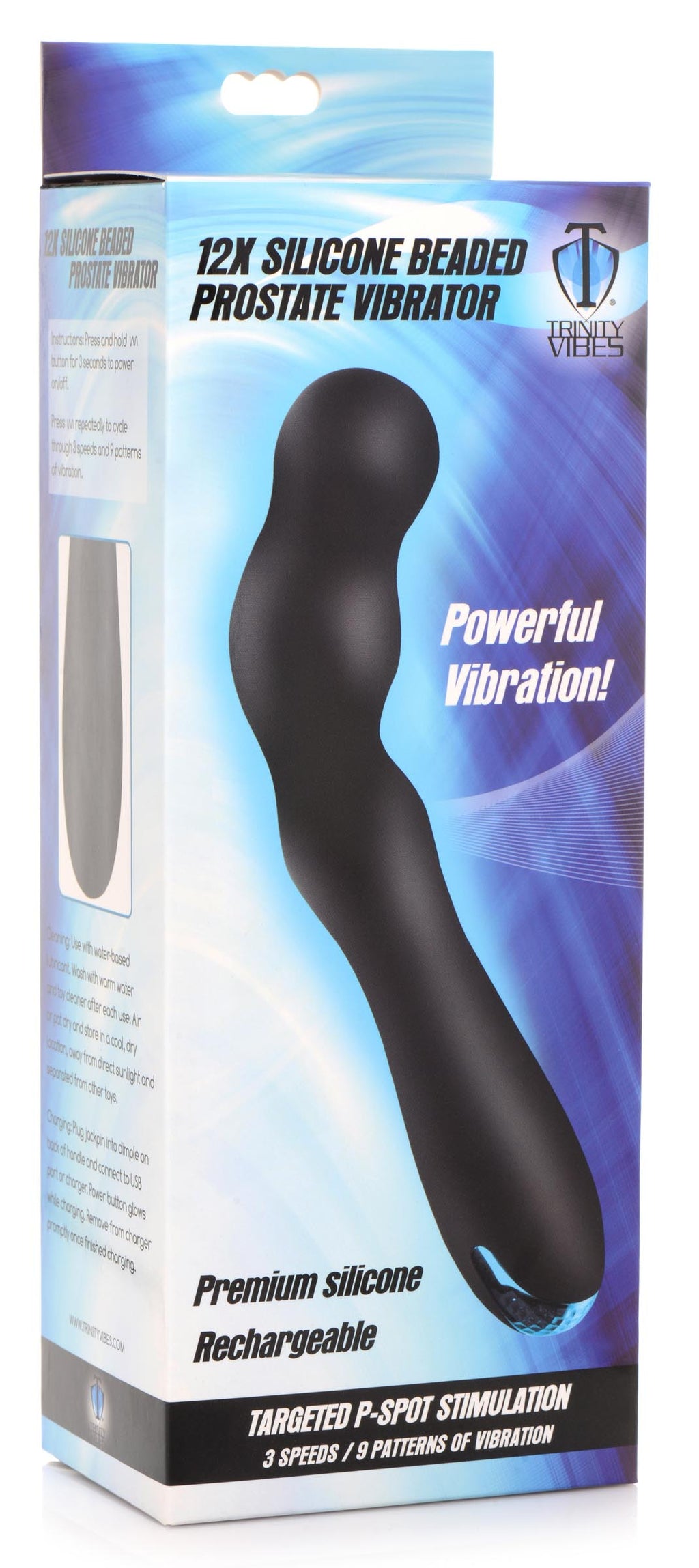 Trinity Men 12X Silicone Beaded Prostate Vibrator Black