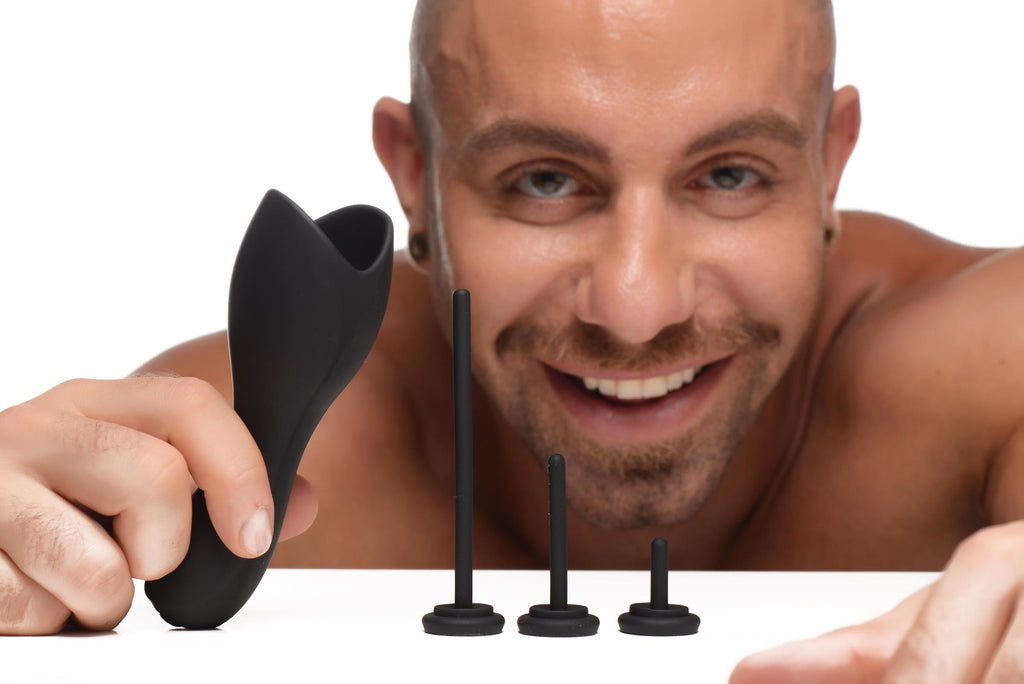 Trinity Men 10X Vibrating Penis Head Teaser with Urethral Sounds Black