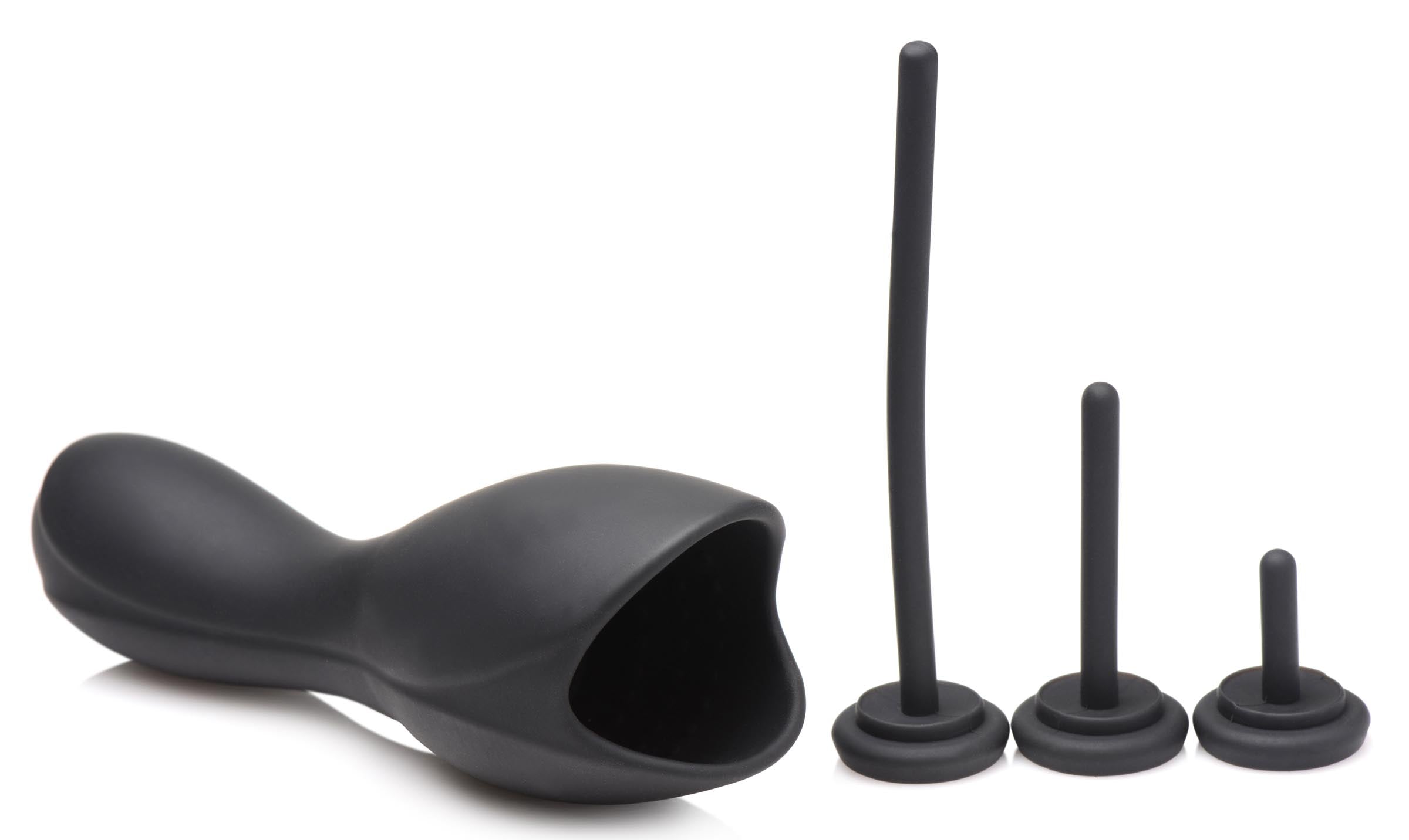 Trinity Men 10X Vibrating Penis Head Teaser with Urethral Sounds Black