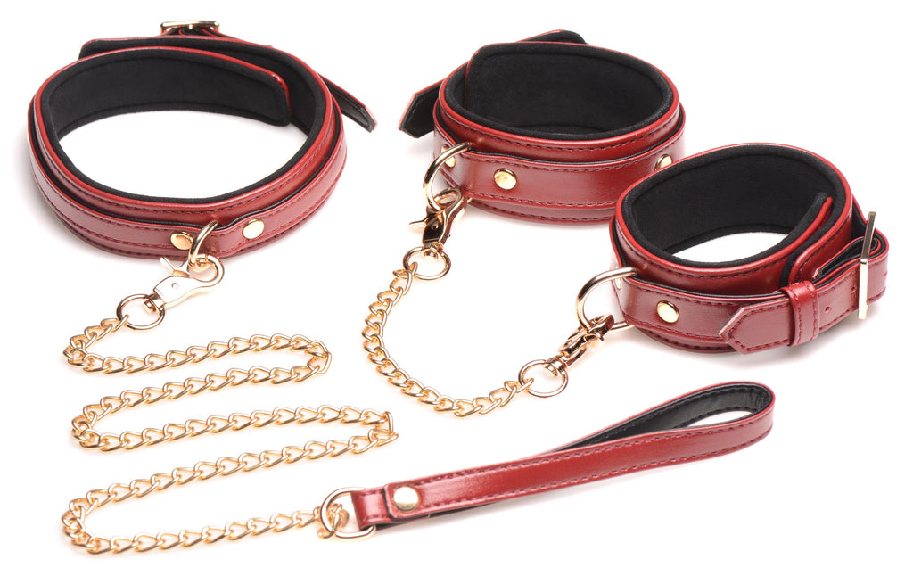 Master Series 6 Piece Burgundy Bondage Set Red