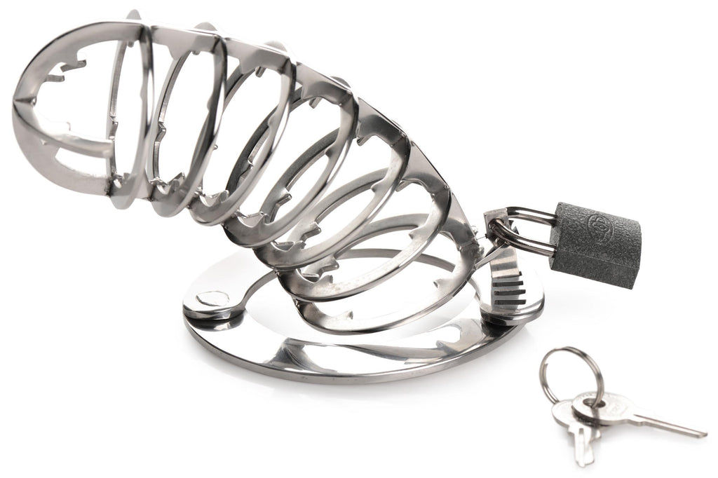 Master Series Stainless Steel Spiked Chastity Cage Grey