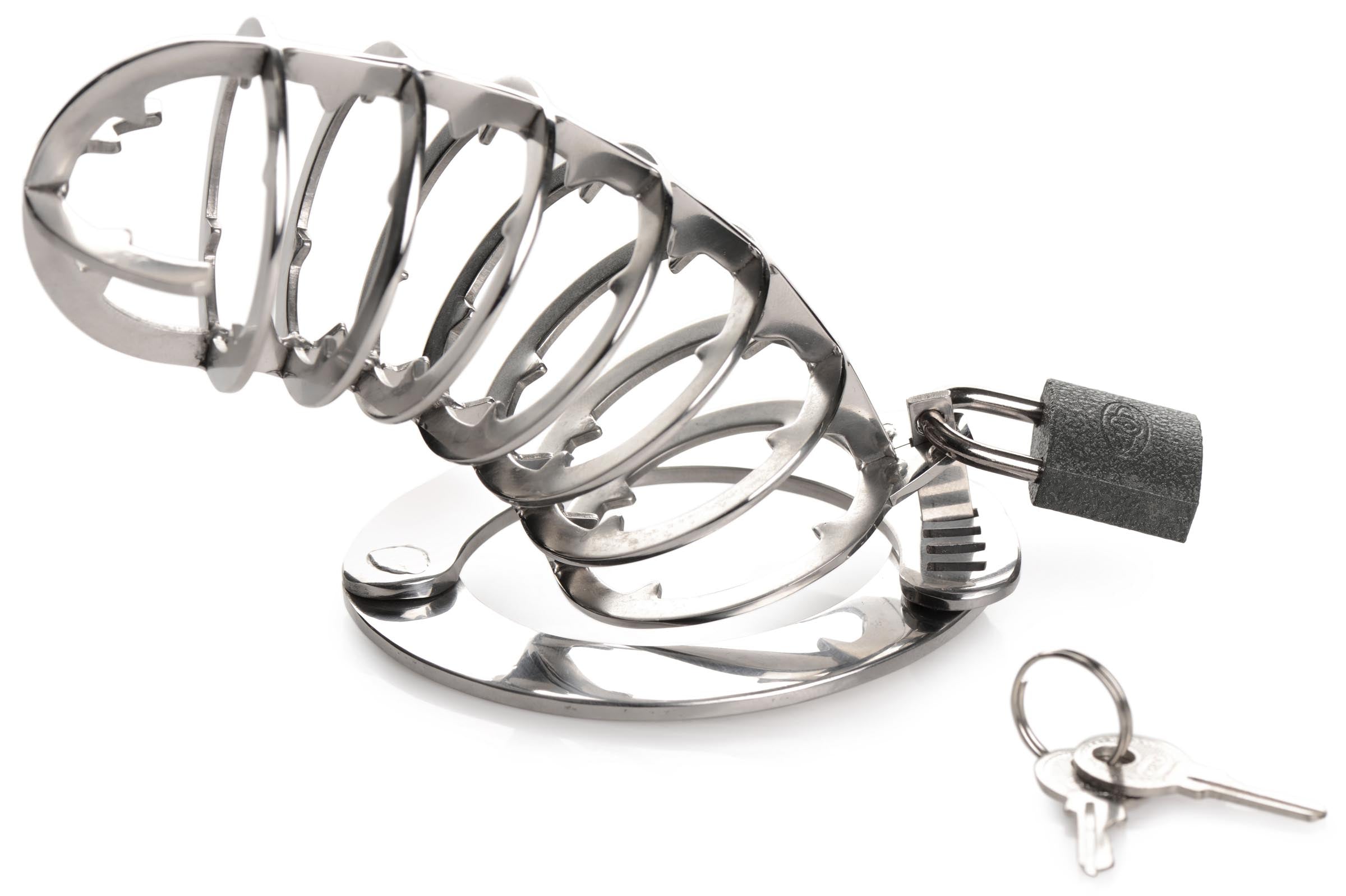 Master Series Stainless Steel Spiked Chastity Cage Grey