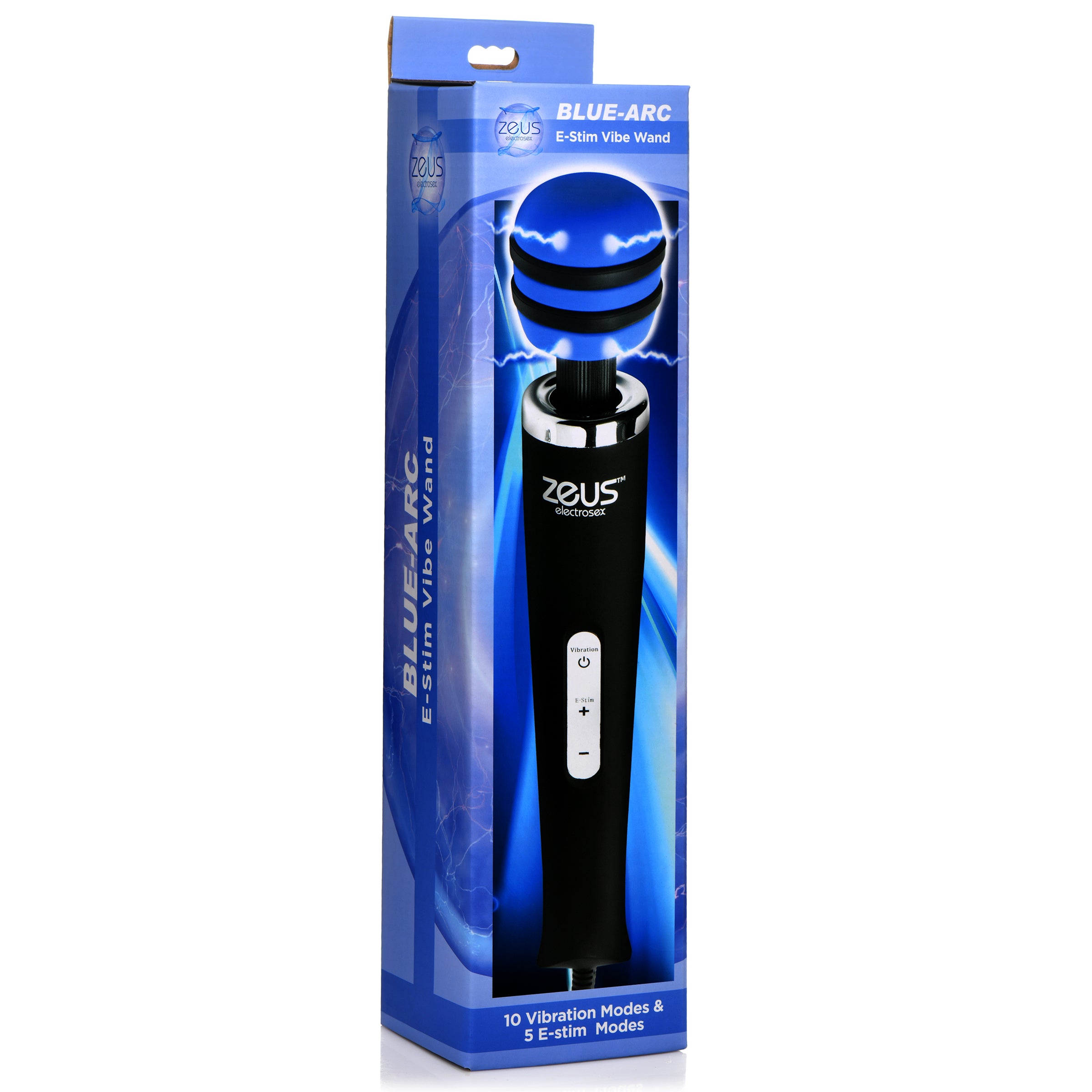 Zeus Electrosex Blue-Arc E-Stim Vibrating Wand Black
