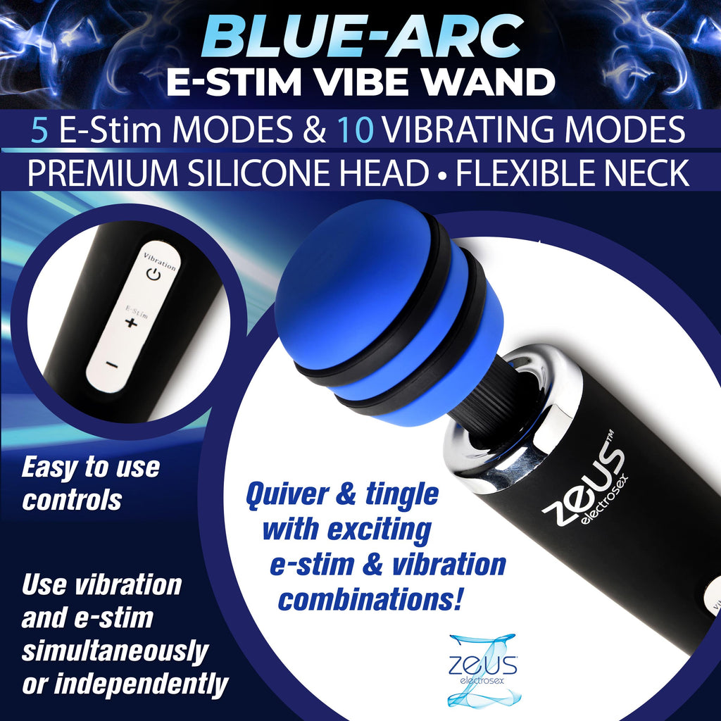 Zeus Electrosex Blue-Arc E-Stim Vibrating Wand Black