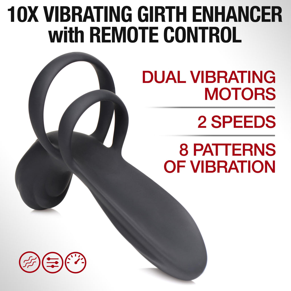 Trinity Men 10X Silicone Vibrating Girth Enhancer with Remote Control Black