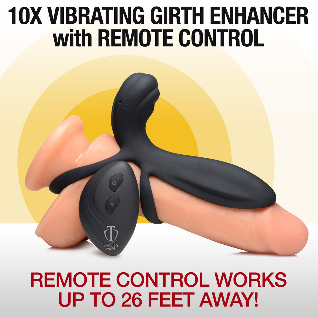 Trinity Men 10X Silicone Vibrating Girth Enhancer with Remote Control Black