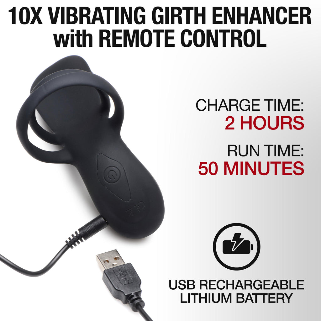 Trinity Men 10X Silicone Vibrating Girth Enhancer with Remote Control Black