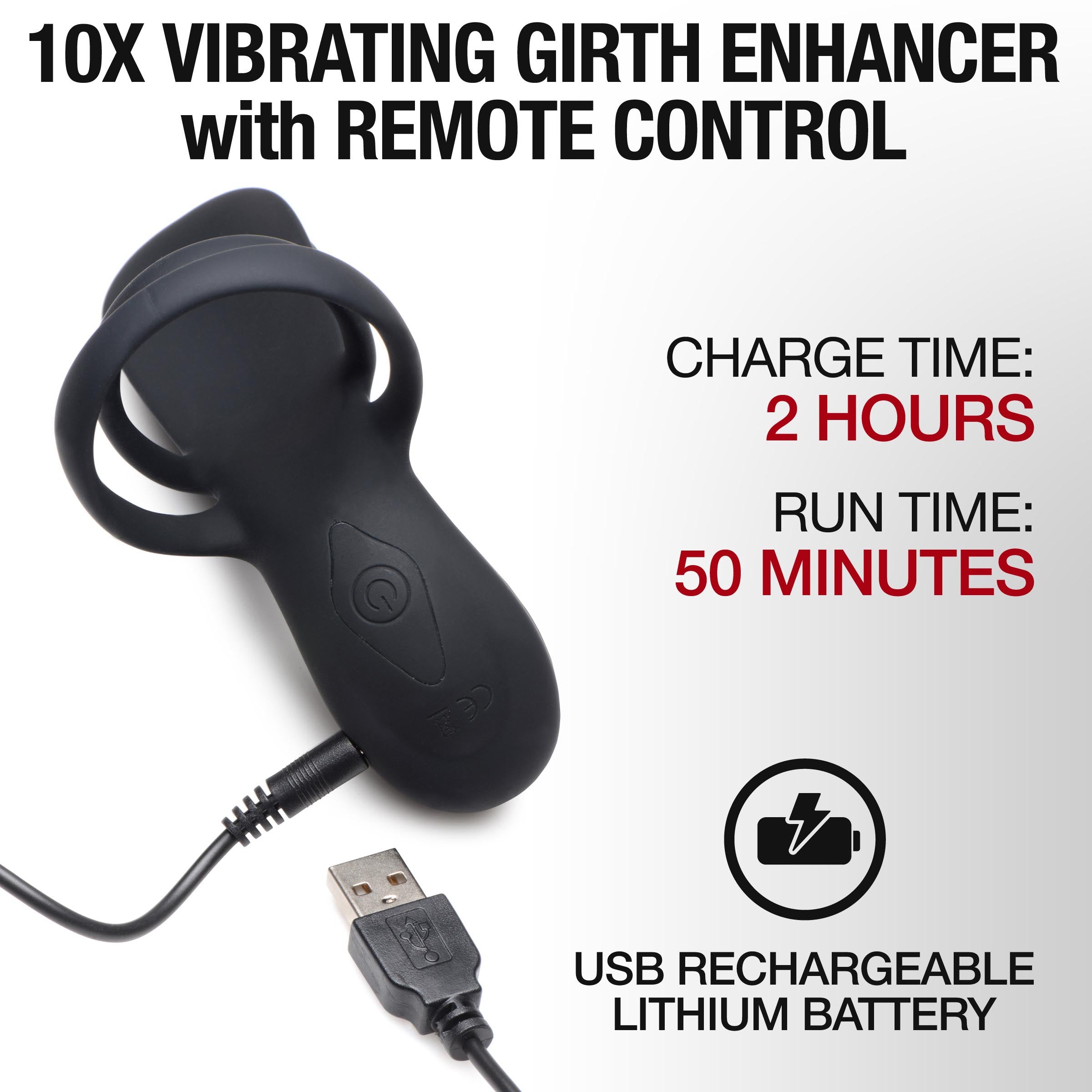 Trinity Men 10X Silicone Vibrating Girth Enhancer with Remote Control Black