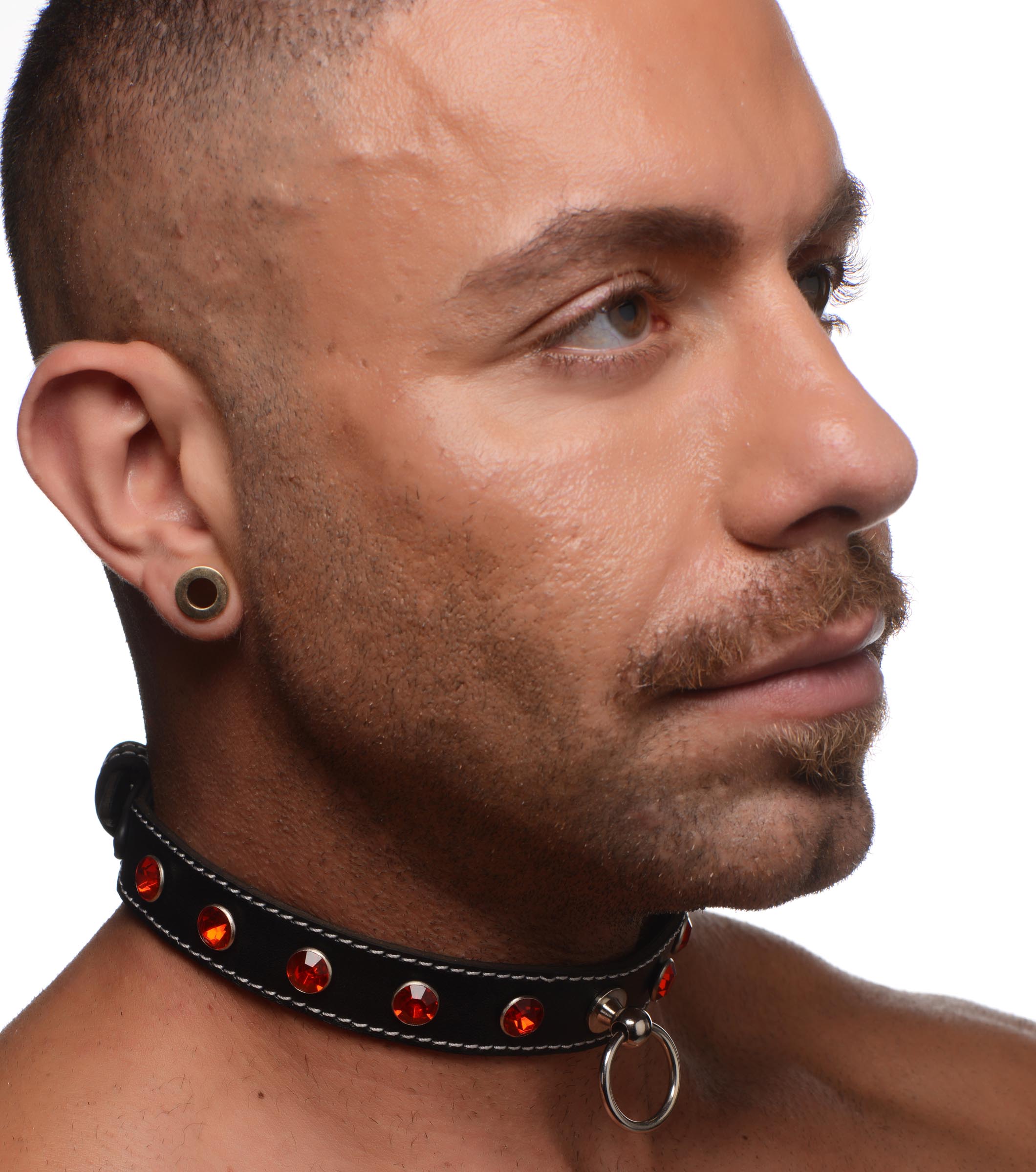 Strict Rhinestone Choker with O-Ring - Red Red