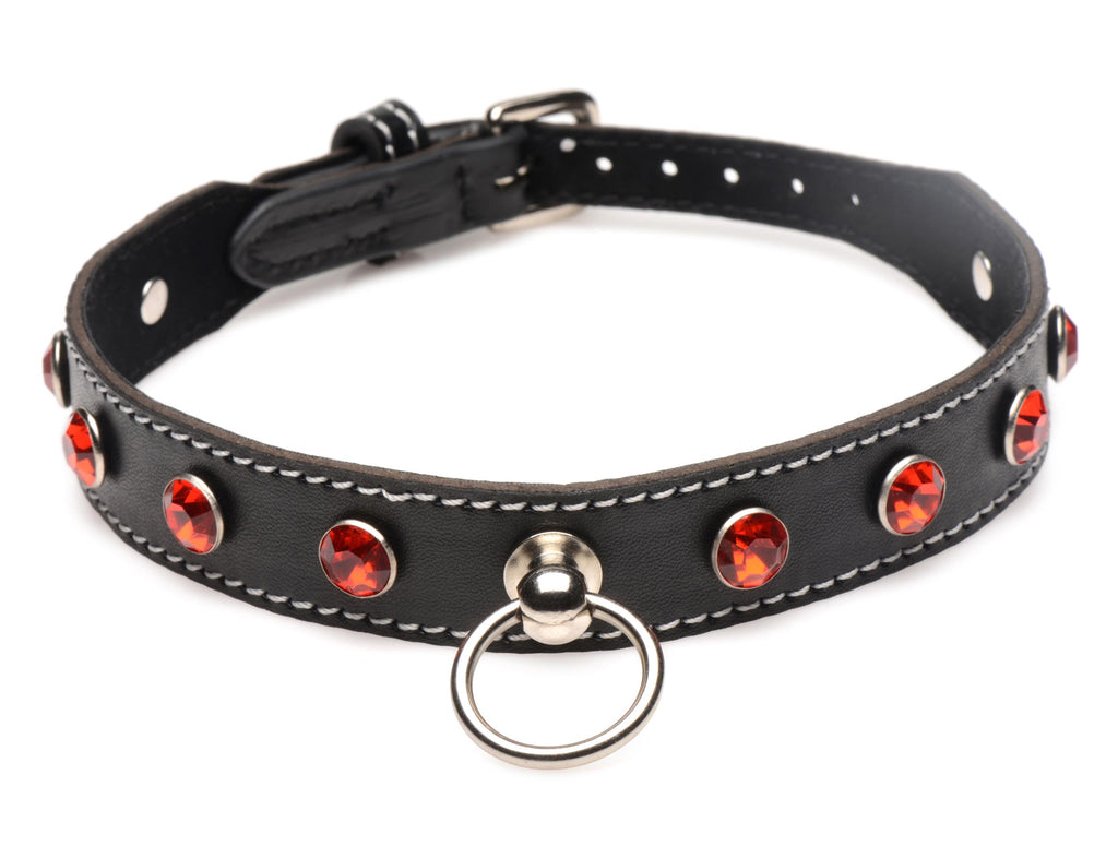 Strict Rhinestone Choker with O-Ring - Red Red