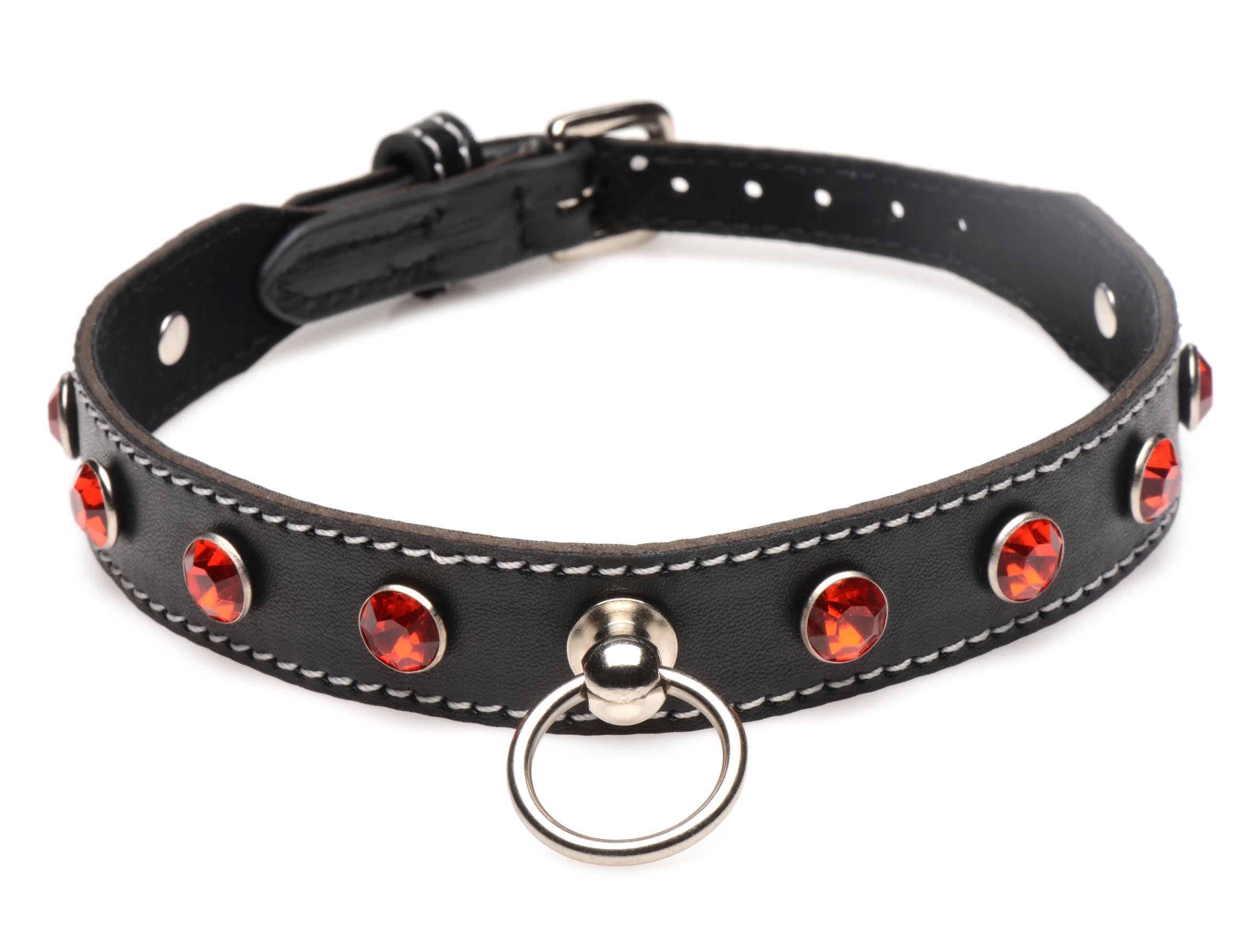 Strict Rhinestone Choker with O-Ring - Red Red