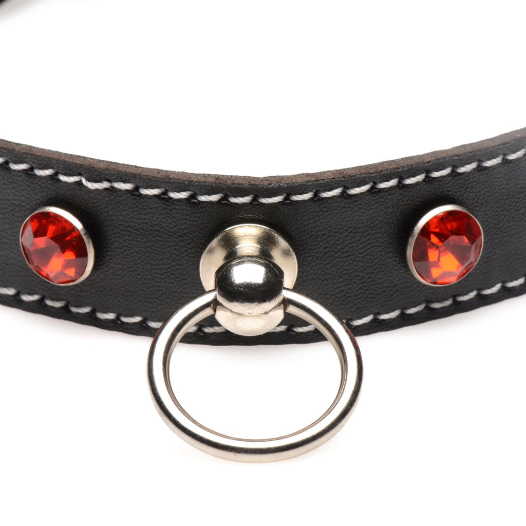 Strict Rhinestone Choker with O-Ring - Red Red