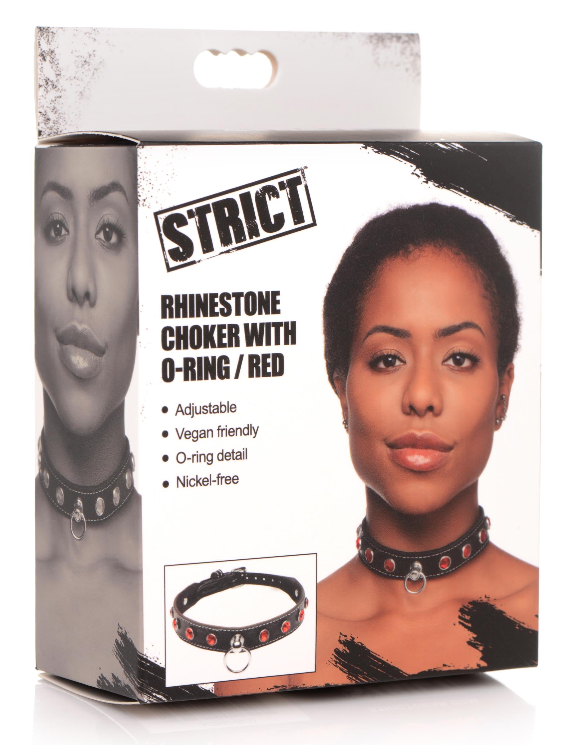 Strict Rhinestone Choker with O-Ring - Red Red