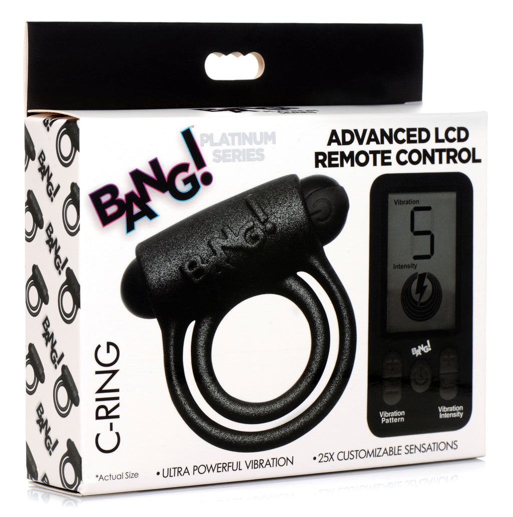 Bang! 25X Vibrating Silicone Cock Ring with Remote Control Black