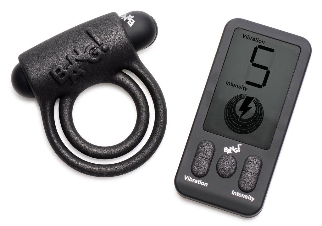 Bang! 25X Vibrating Silicone Cock Ring with Remote Control Black