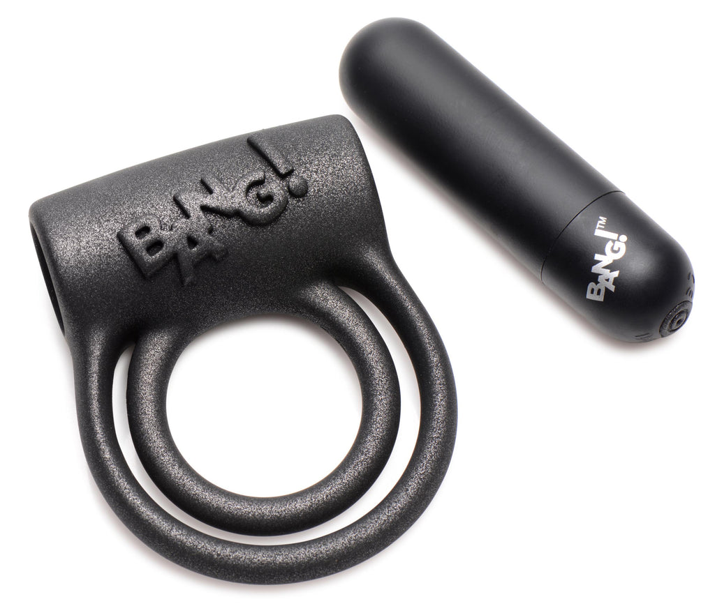 Bang! 25X Vibrating Silicone Cock Ring with Remote Control Black