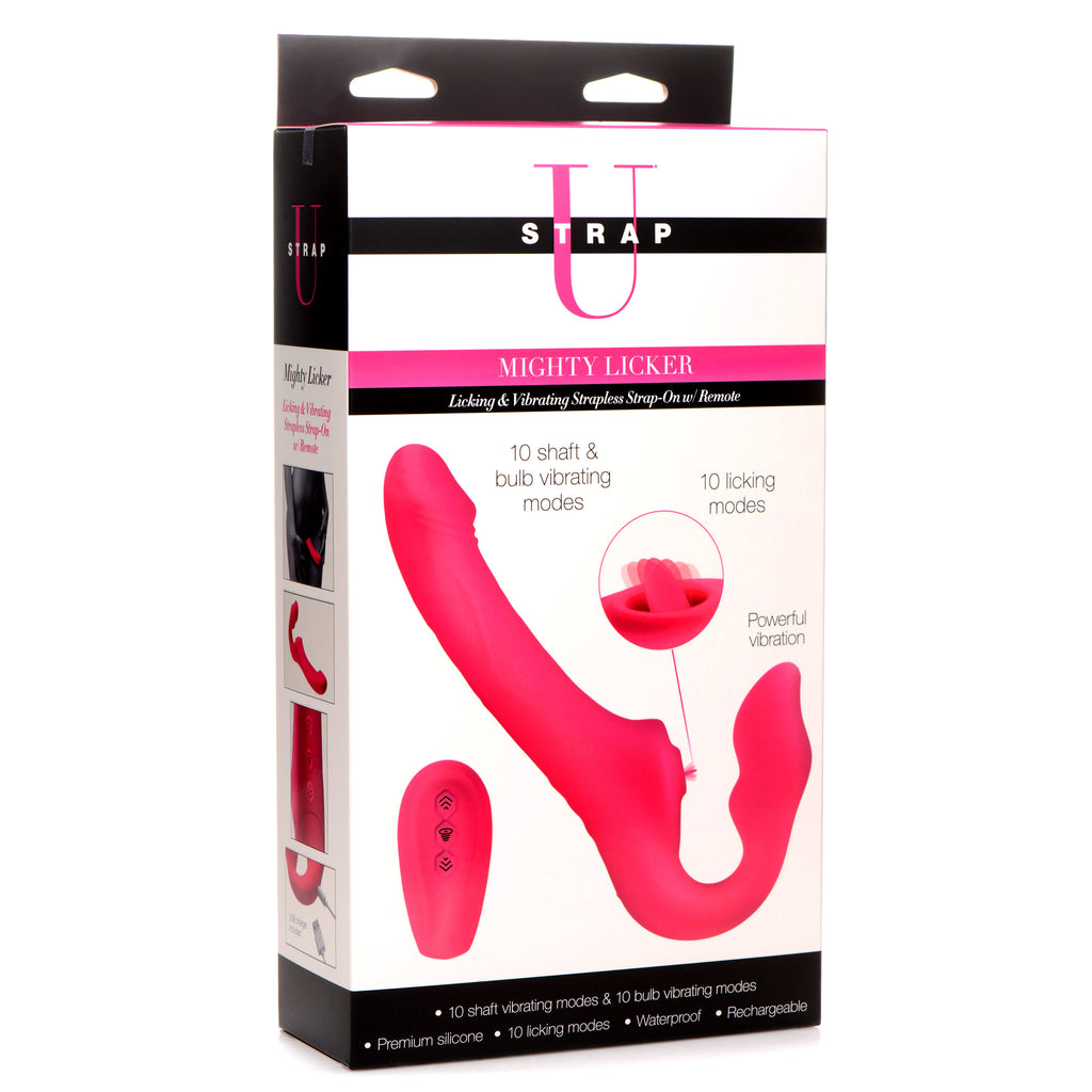 Strap U Licking and Vibrating Strapless Strap-On with Remote Control Pink