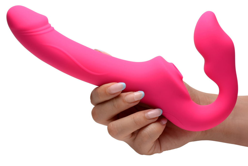 Strap U Licking and Vibrating Strapless Strap-On with Remote Control Pink
