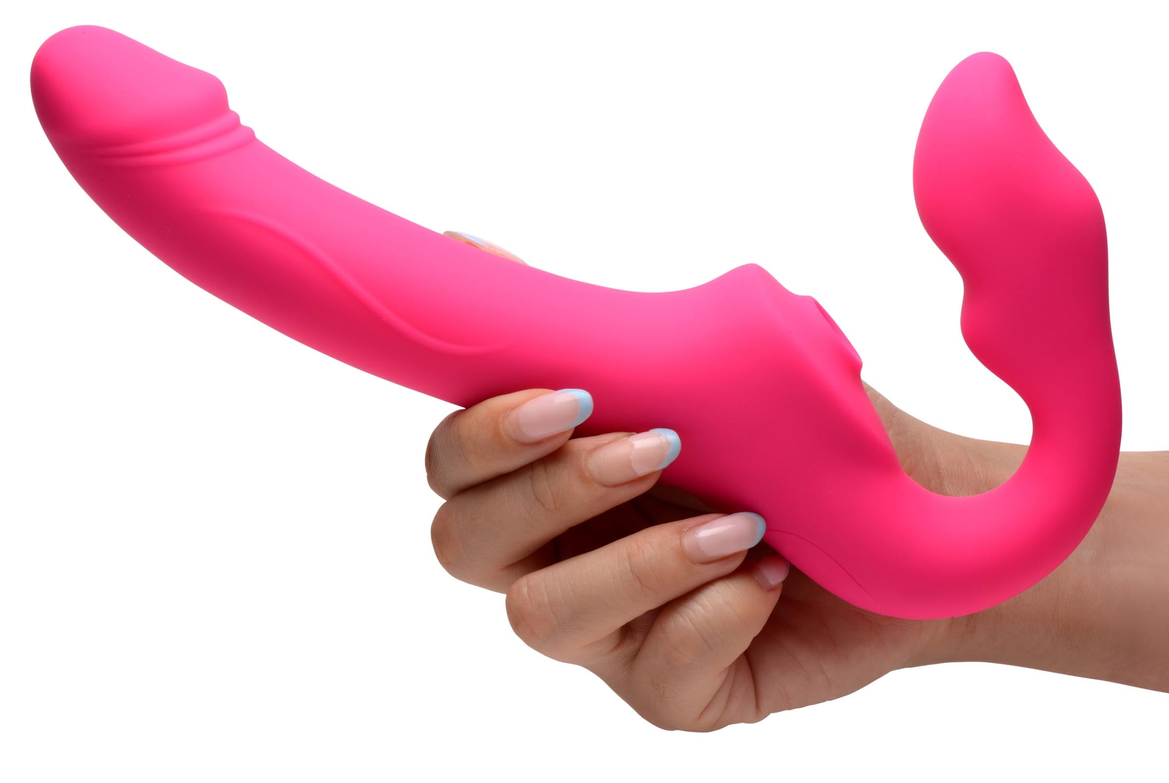 Strap U Licking and Vibrating Strapless Strap-On with Remote Control Pink