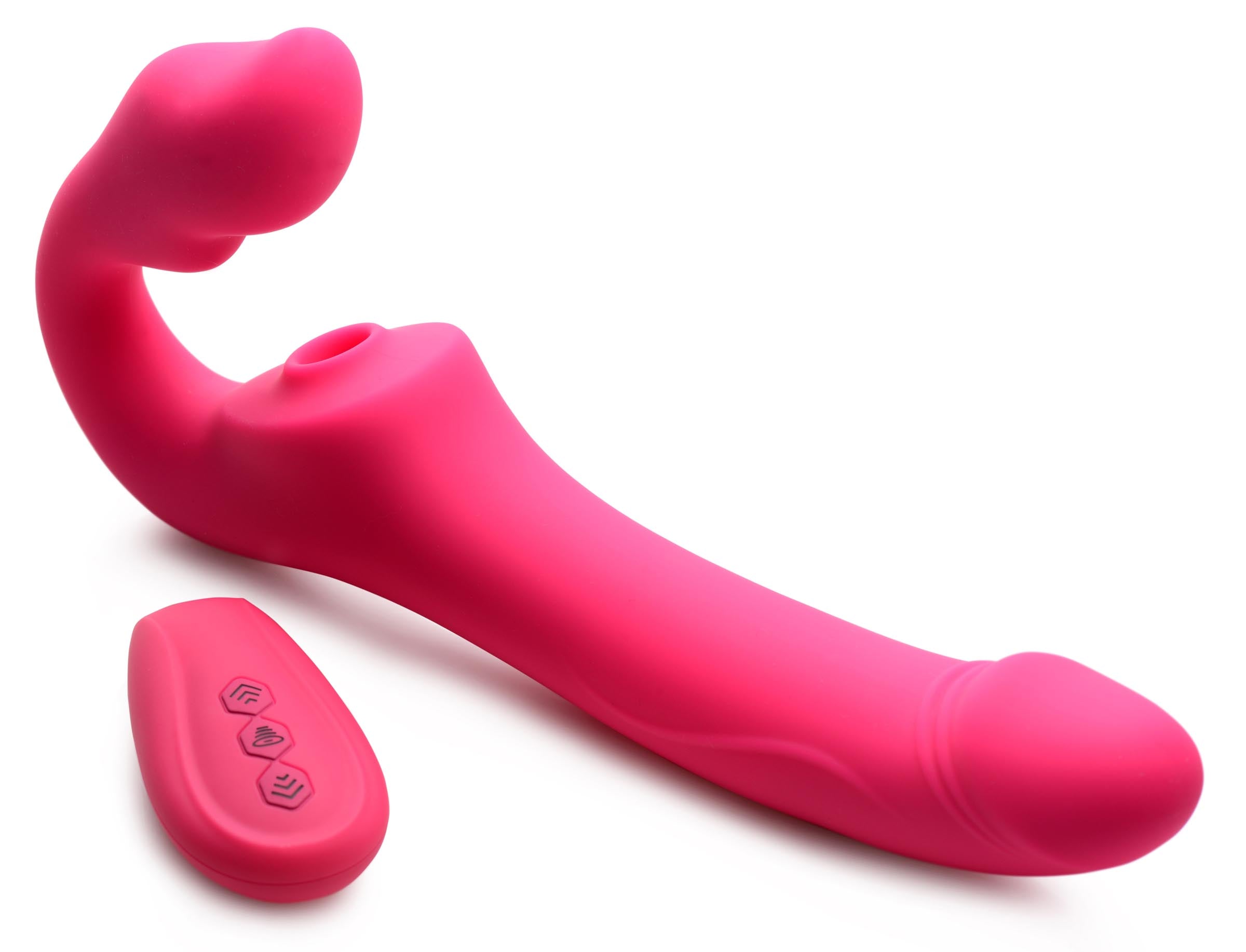 Strap U Licking and Vibrating Strapless Strap-On with Remote Control Pink