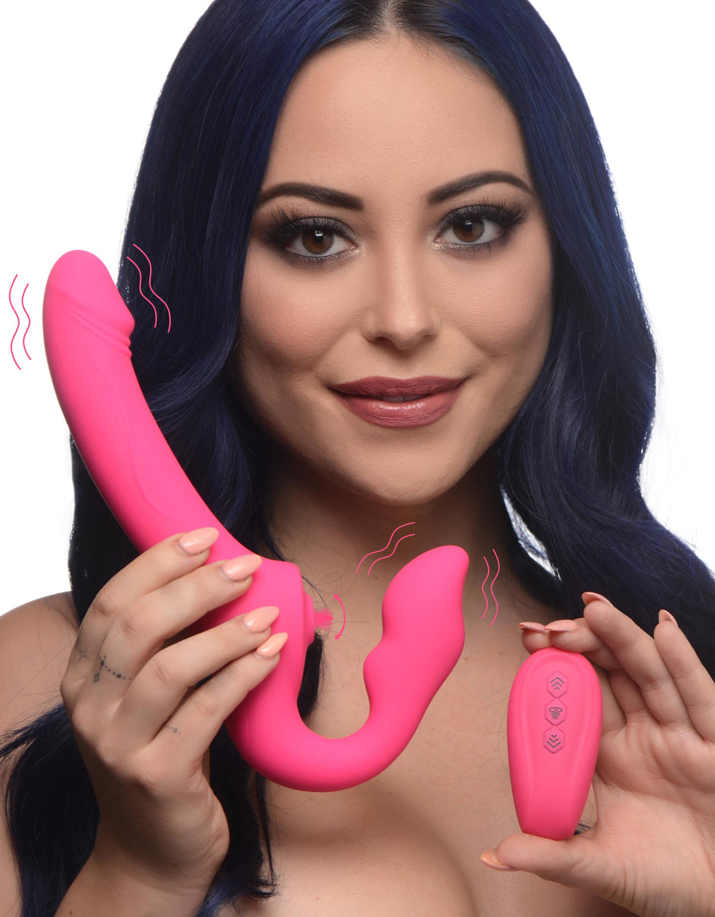 Strap U Licking and Vibrating Strapless Strap-On with Remote Control Pink