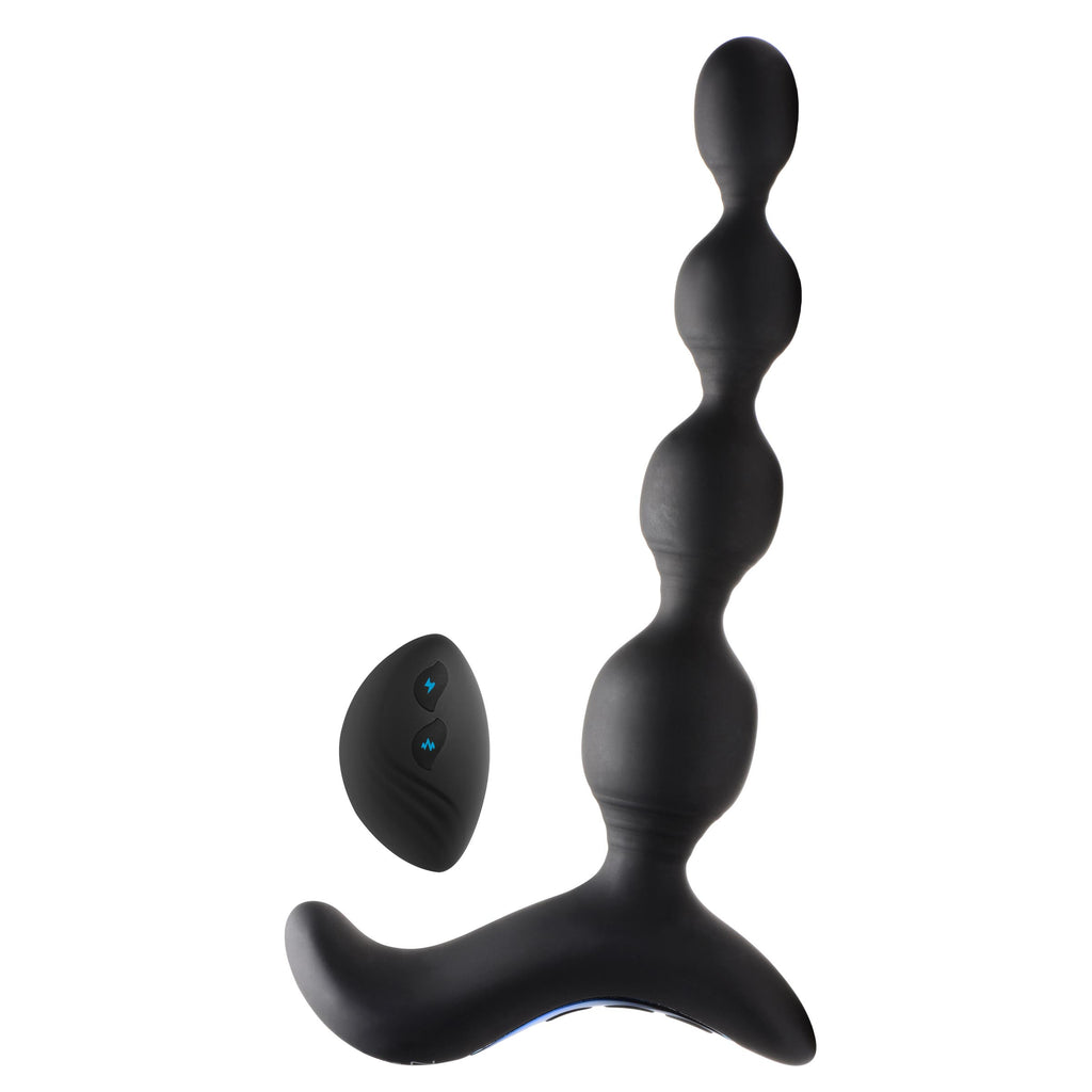 Zeus Electrosex Shock-Beads 80X Vibrating & E-stim Silicone Anal Beads with Remote Black
