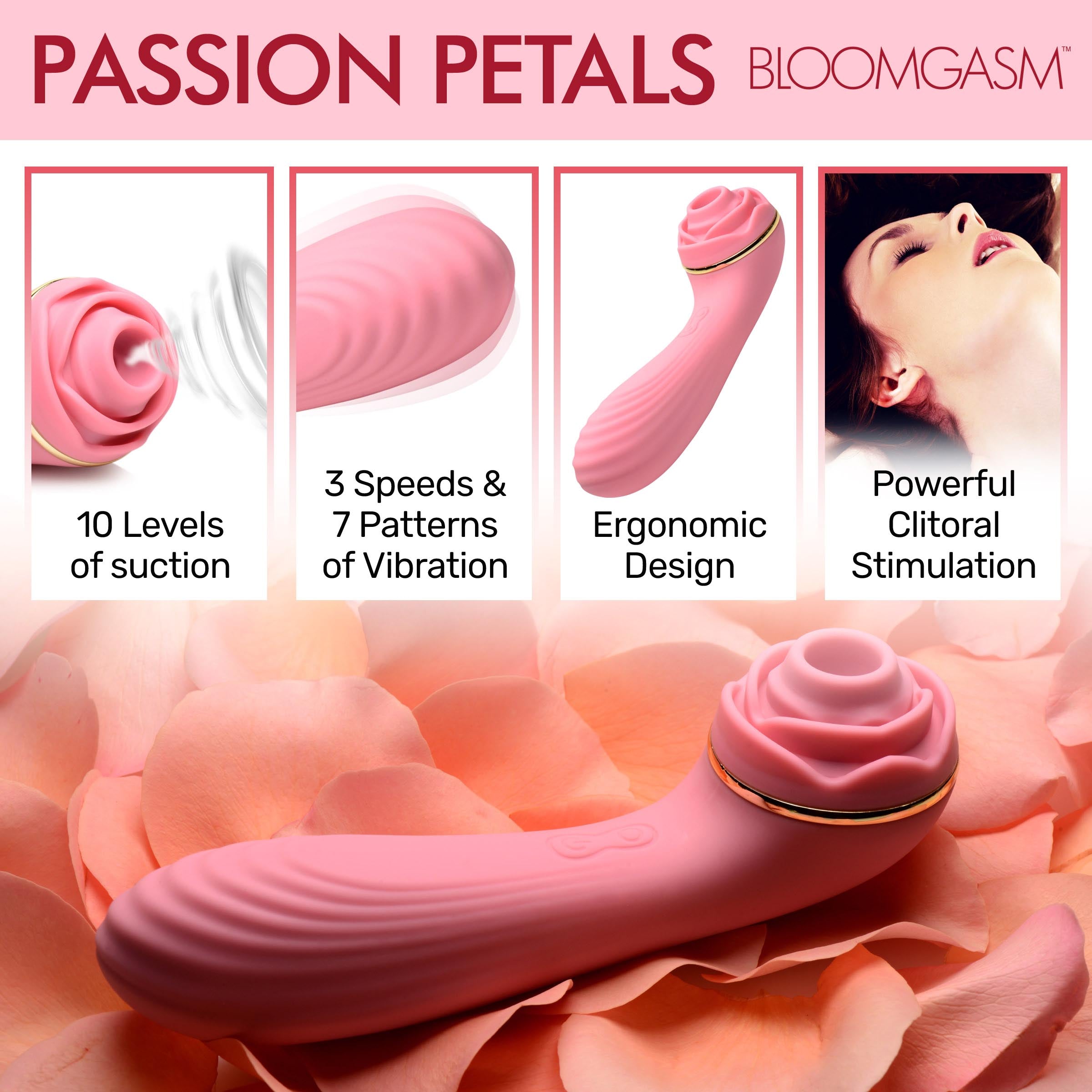 Bloomgasm Passion Petals 10X Silicone Suction Rose Vibrator - Pink Pink