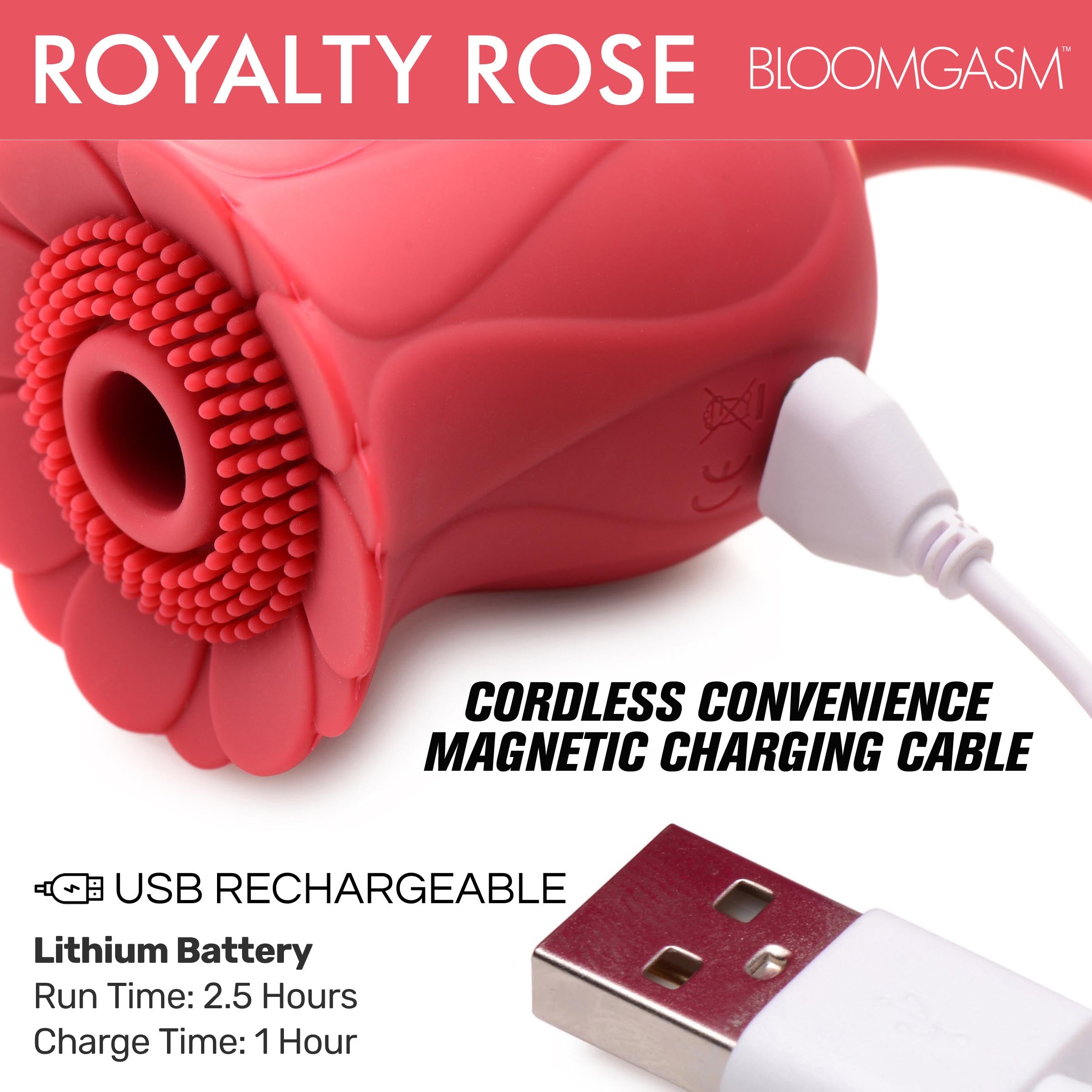 Bloomgasm Royalty Rose Textured Suction Clit Stimulator Red