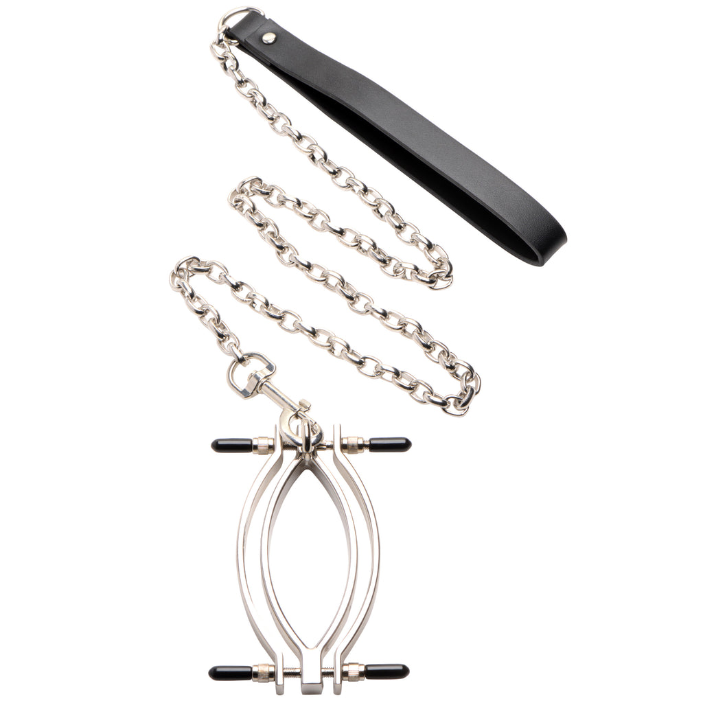 Master Series Adjustable Pussy Clamp with Leash Grey