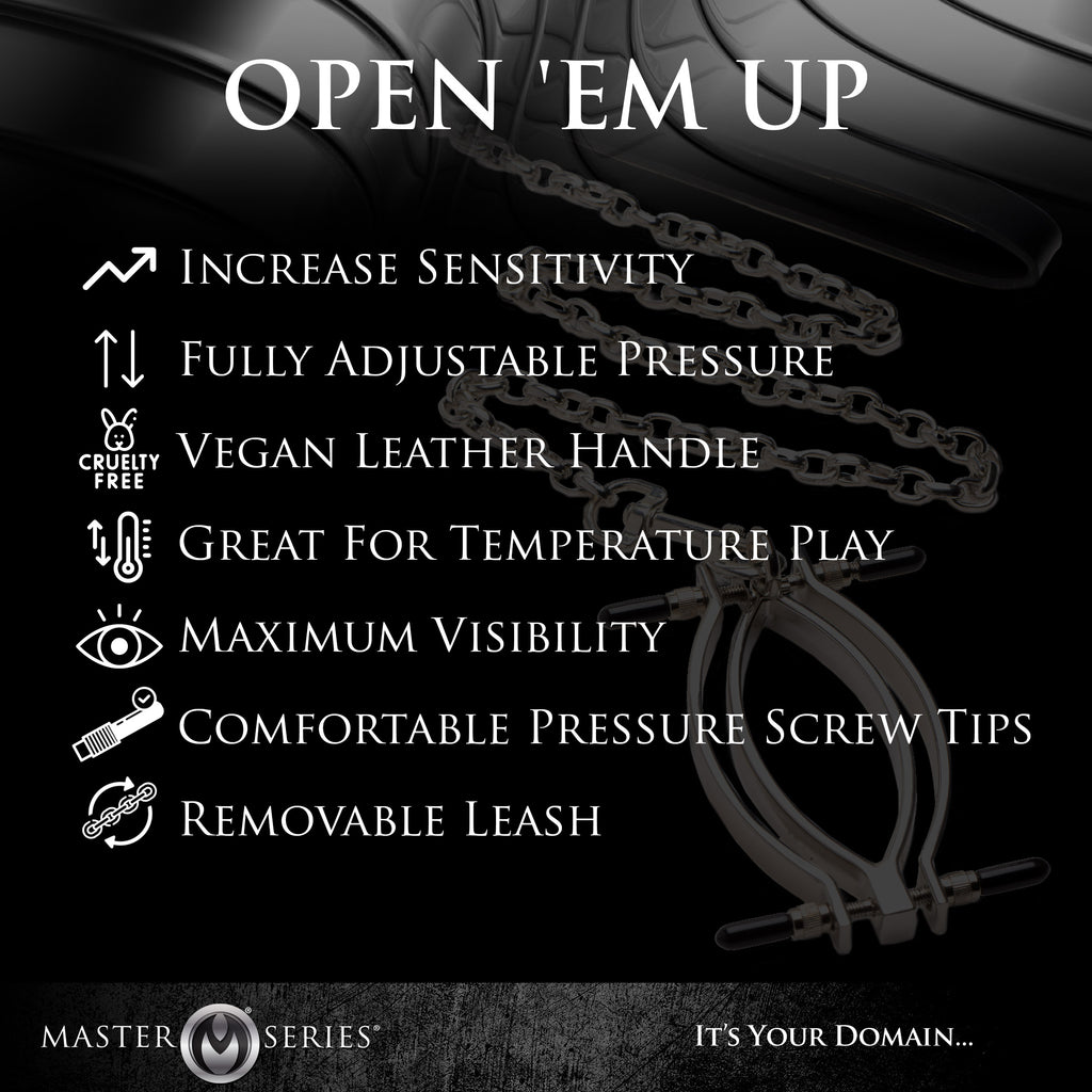 Master Series Adjustable Pussy Clamp with Leash Grey