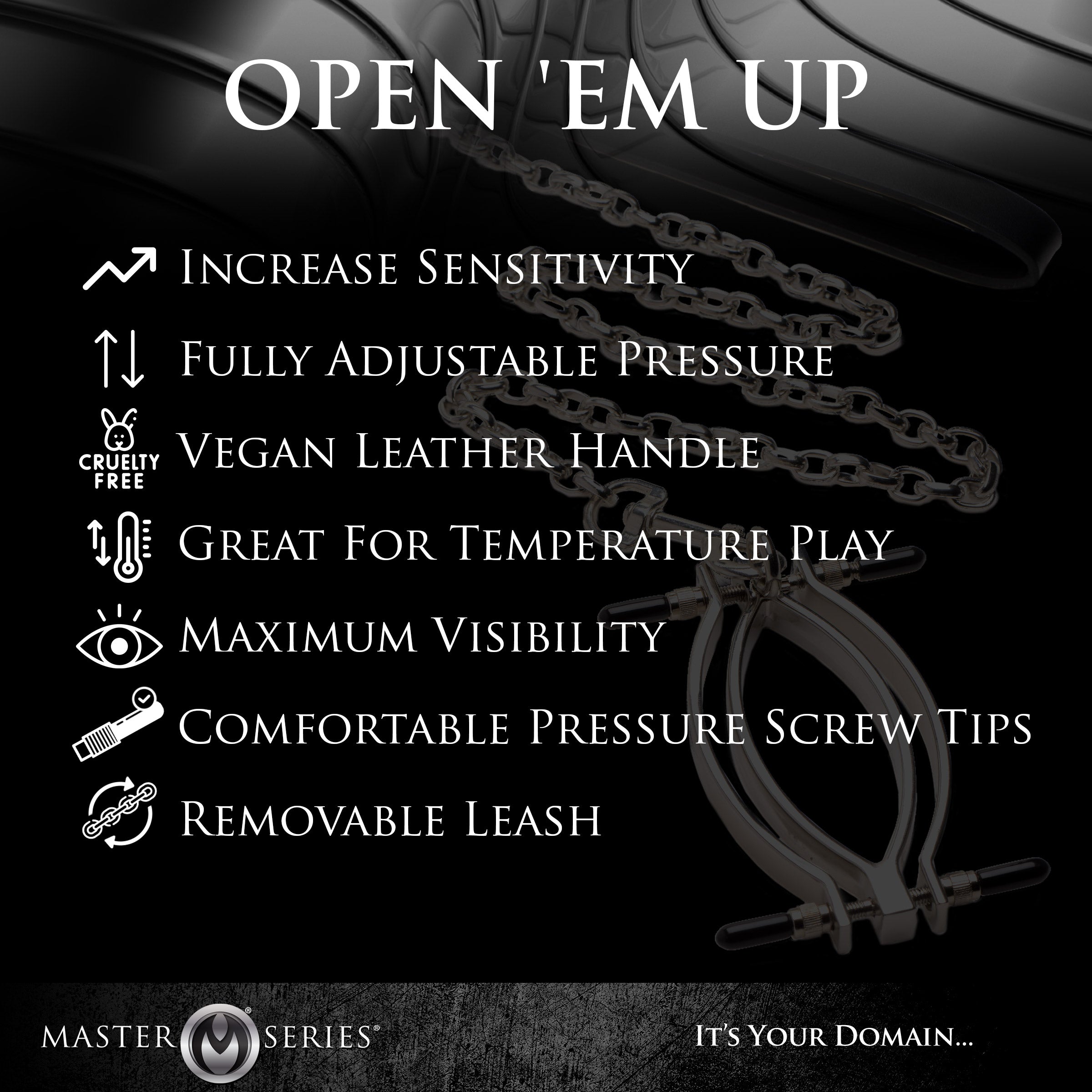 Master Series Adjustable Pussy Clamp with Leash Grey