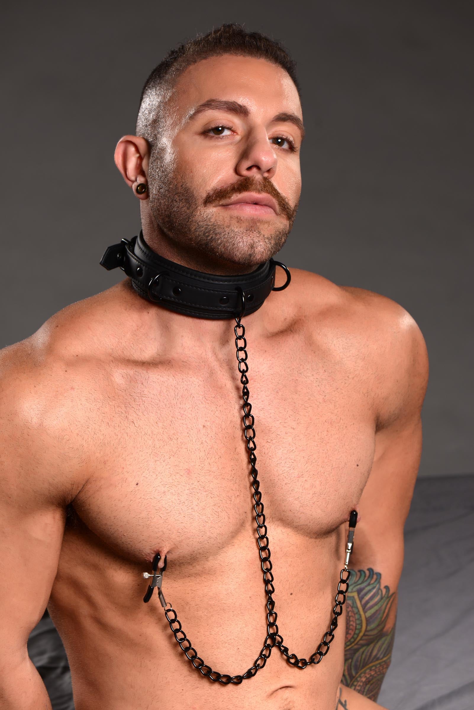 Master Series Collared Temptress Collar with Nipple Clamps Black