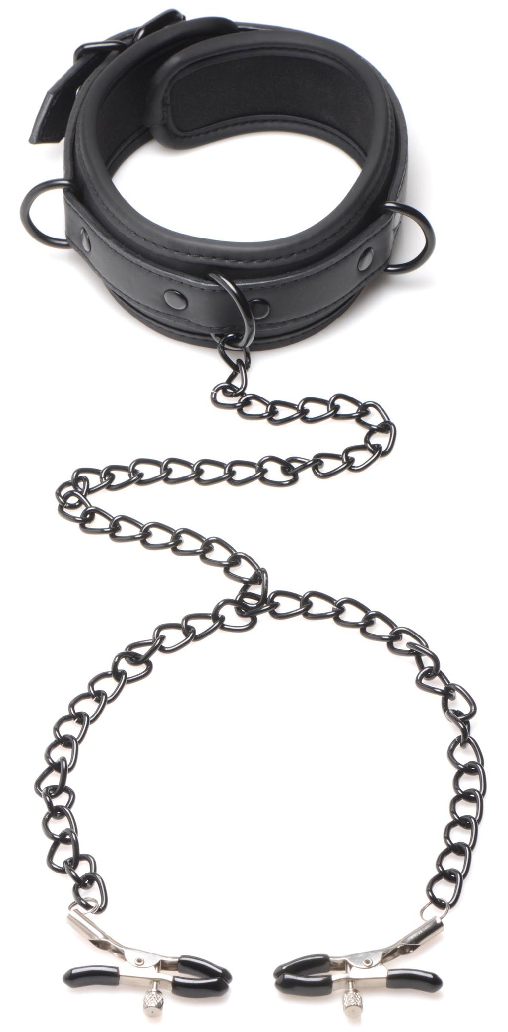 Master Series Collared Temptress Collar with Nipple Clamps Black