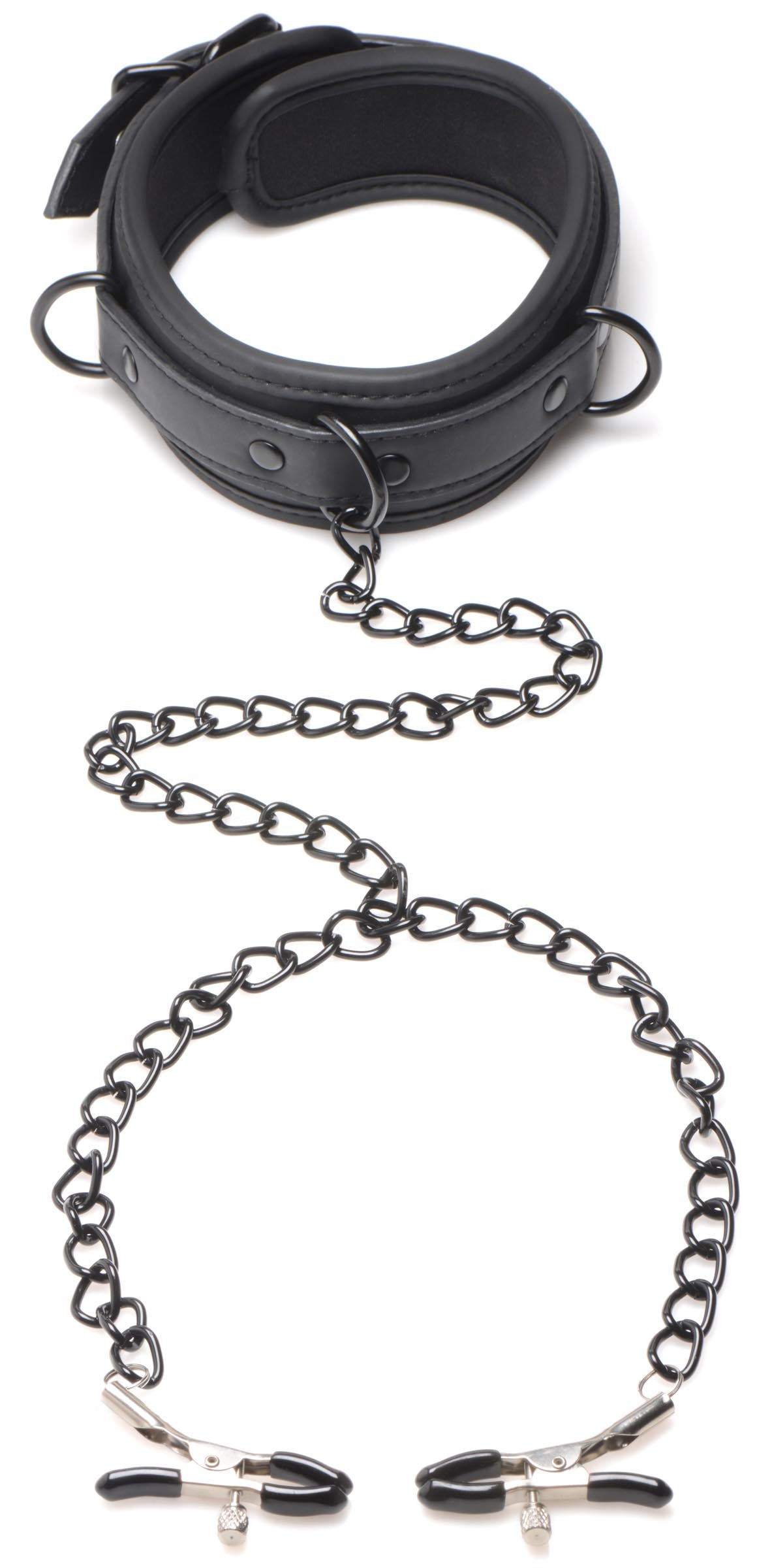 Master Series Collared Temptress Collar with Nipple Clamps Black