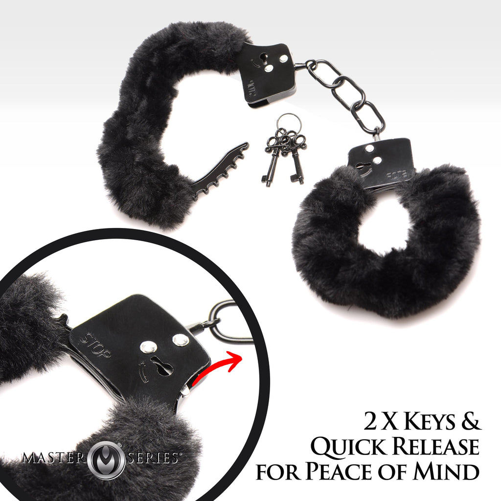Master Series Cuffed In Fur Furry Handcuffs - Black Black