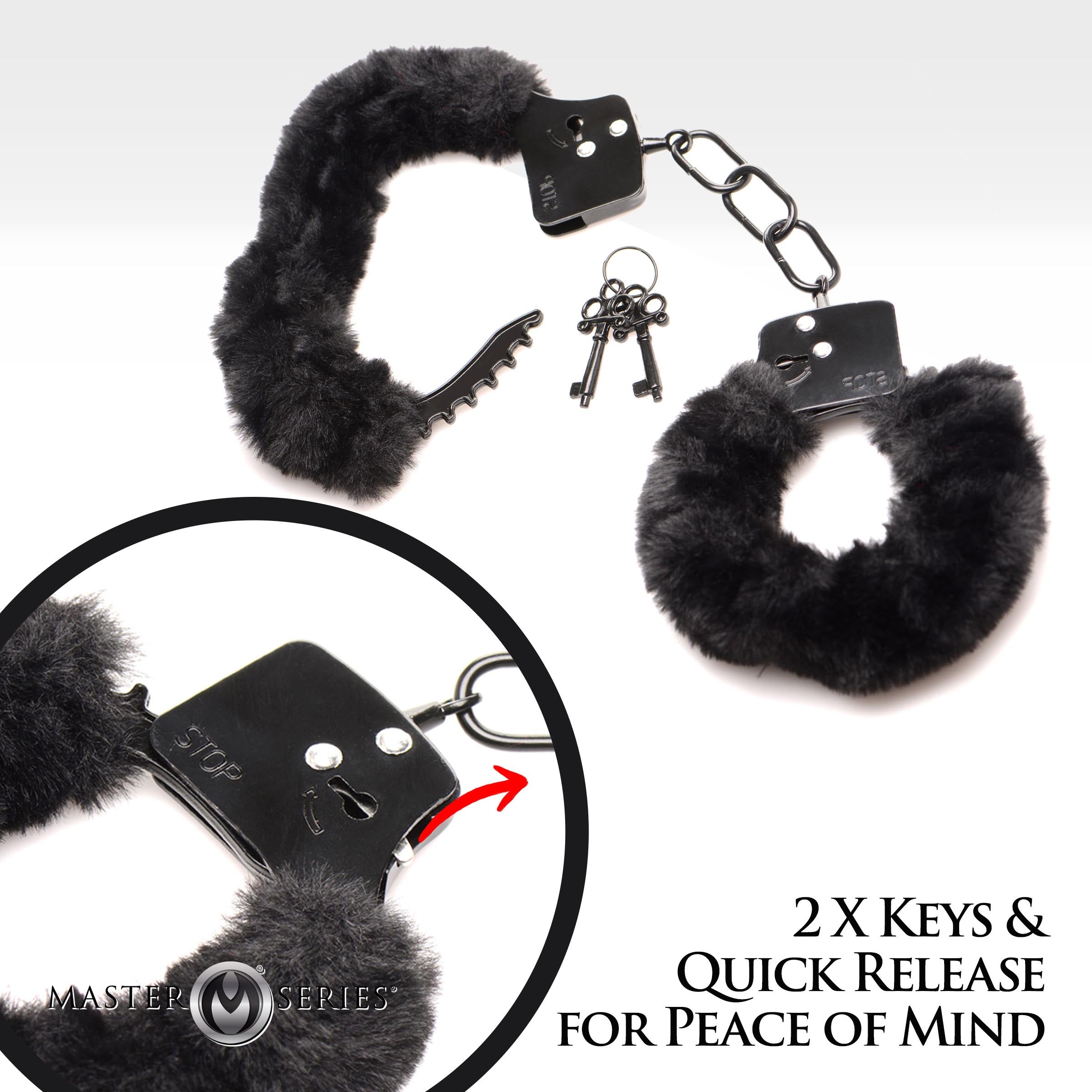 Master Series Cuffed In Fur Furry Handcuffs - Black Black