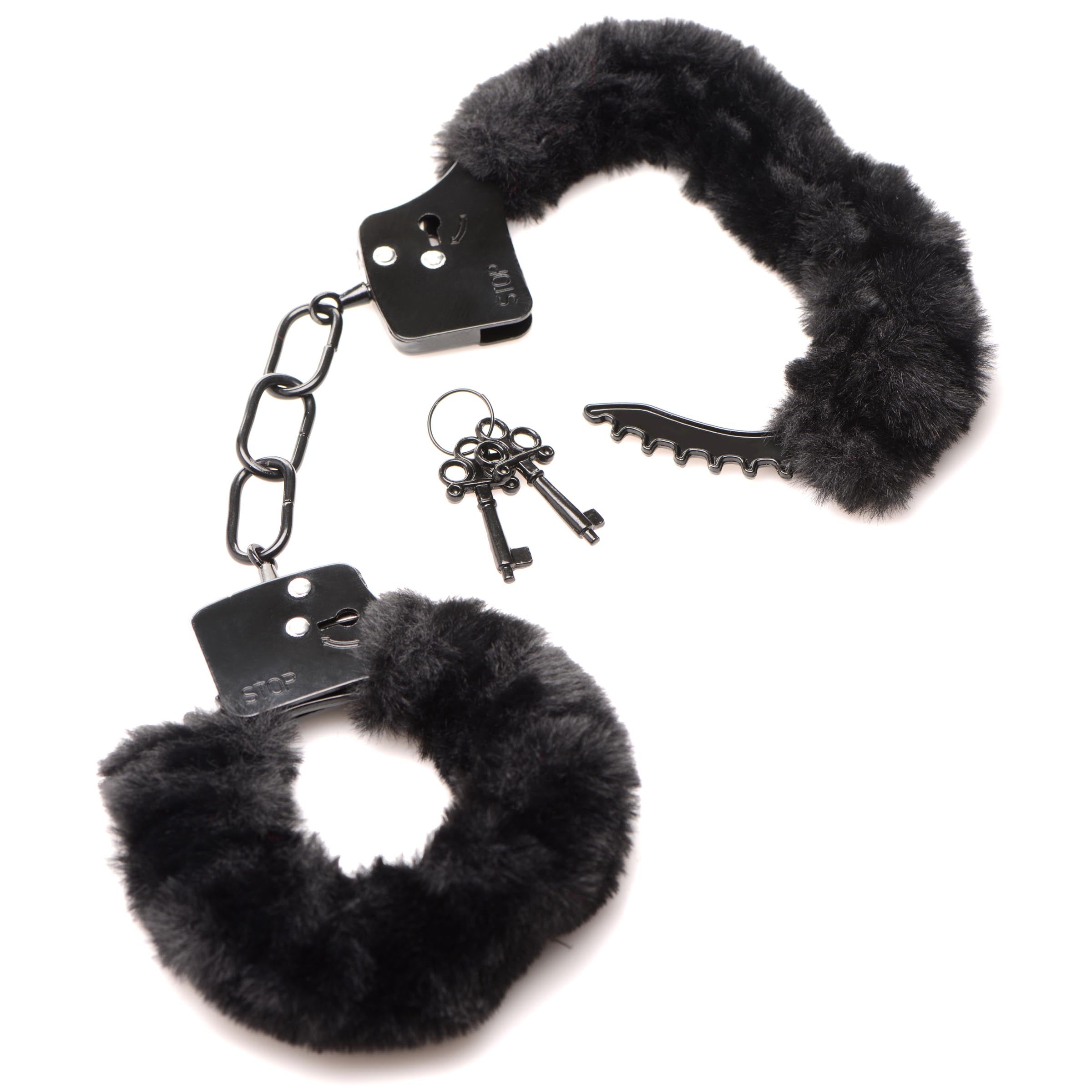 Master Series Cuffed In Fur Furry Handcuffs - Black Black