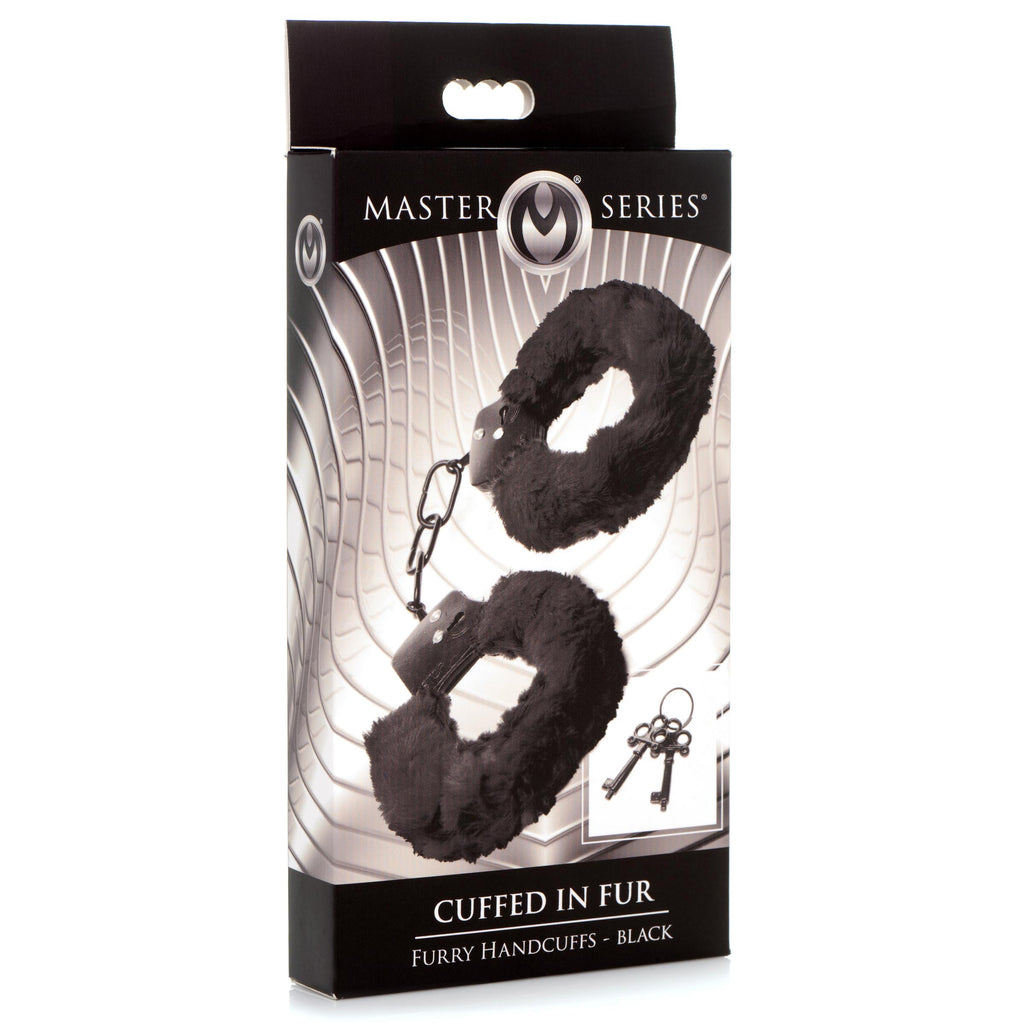 Master Series Cuffed In Fur Furry Handcuffs - Black Black