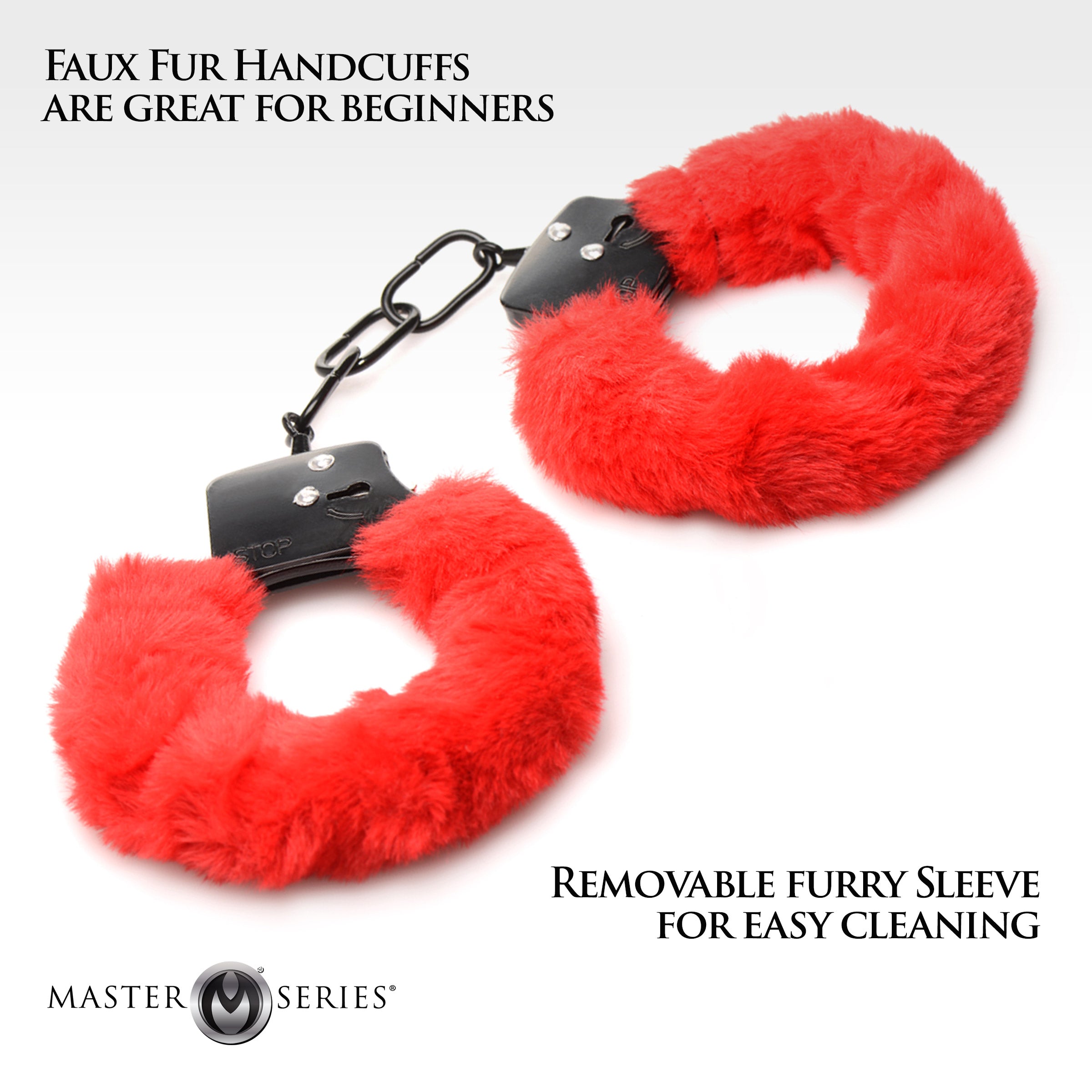 Master Series Cuffed In Fur Furry Handcuffs - Black Red