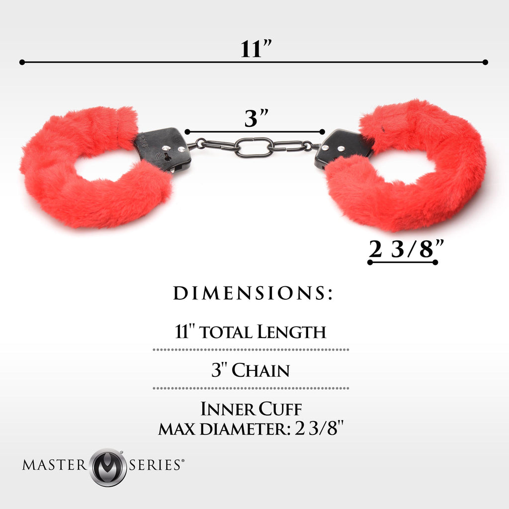Master Series Cuffed In Fur Furry Handcuffs - Black Red