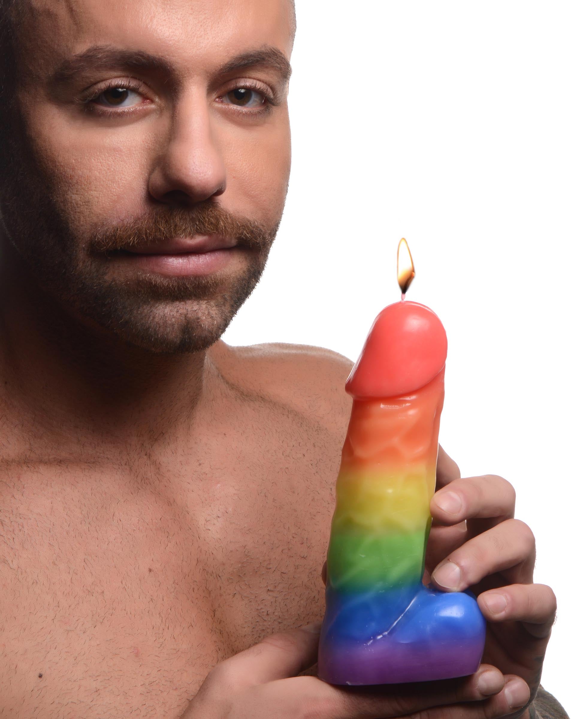 Master Series Pride Pecker Dick Drip Candle - Rainbow Multi