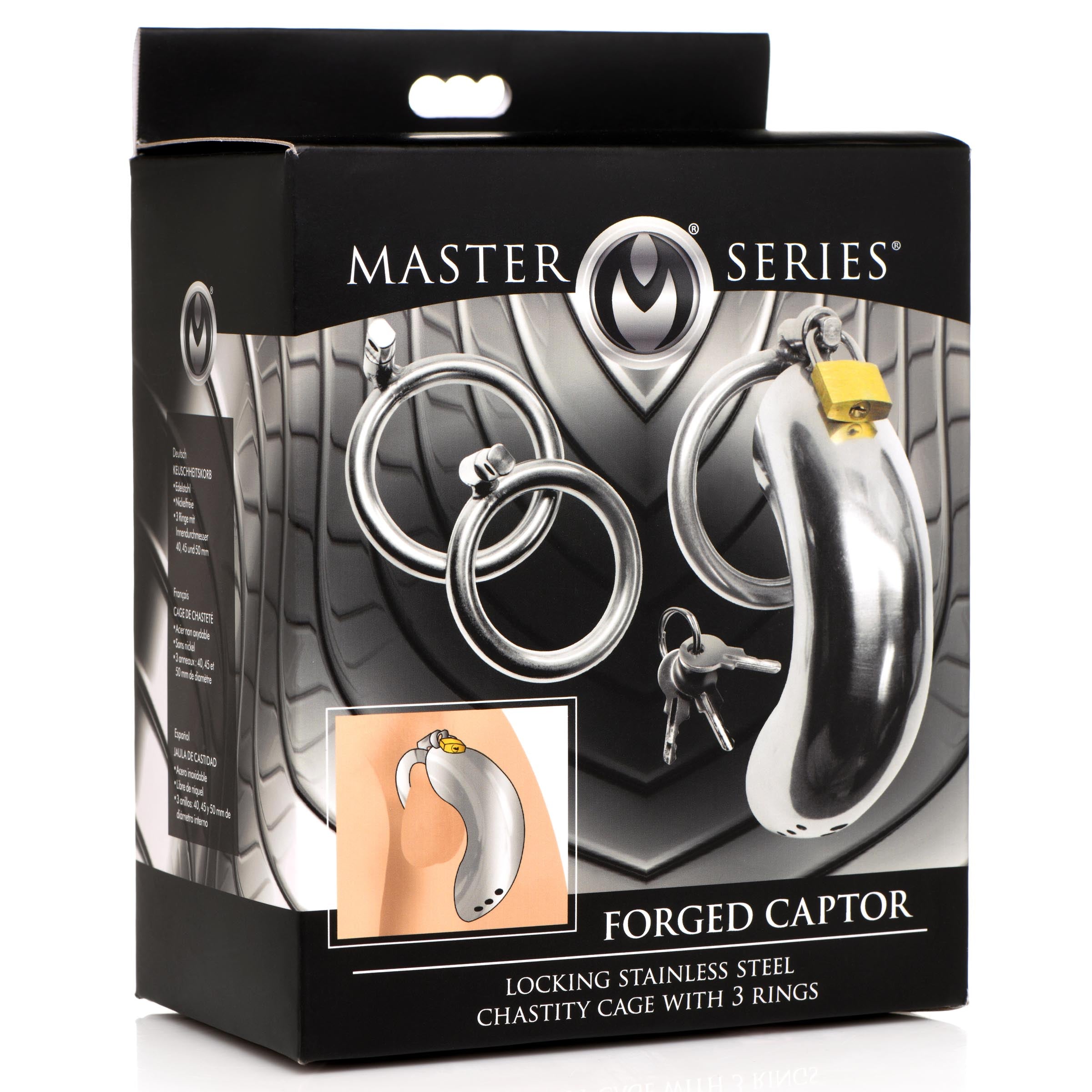 Master Series Forged Captor Locking Stainless Steel Chasity Cage Grey
