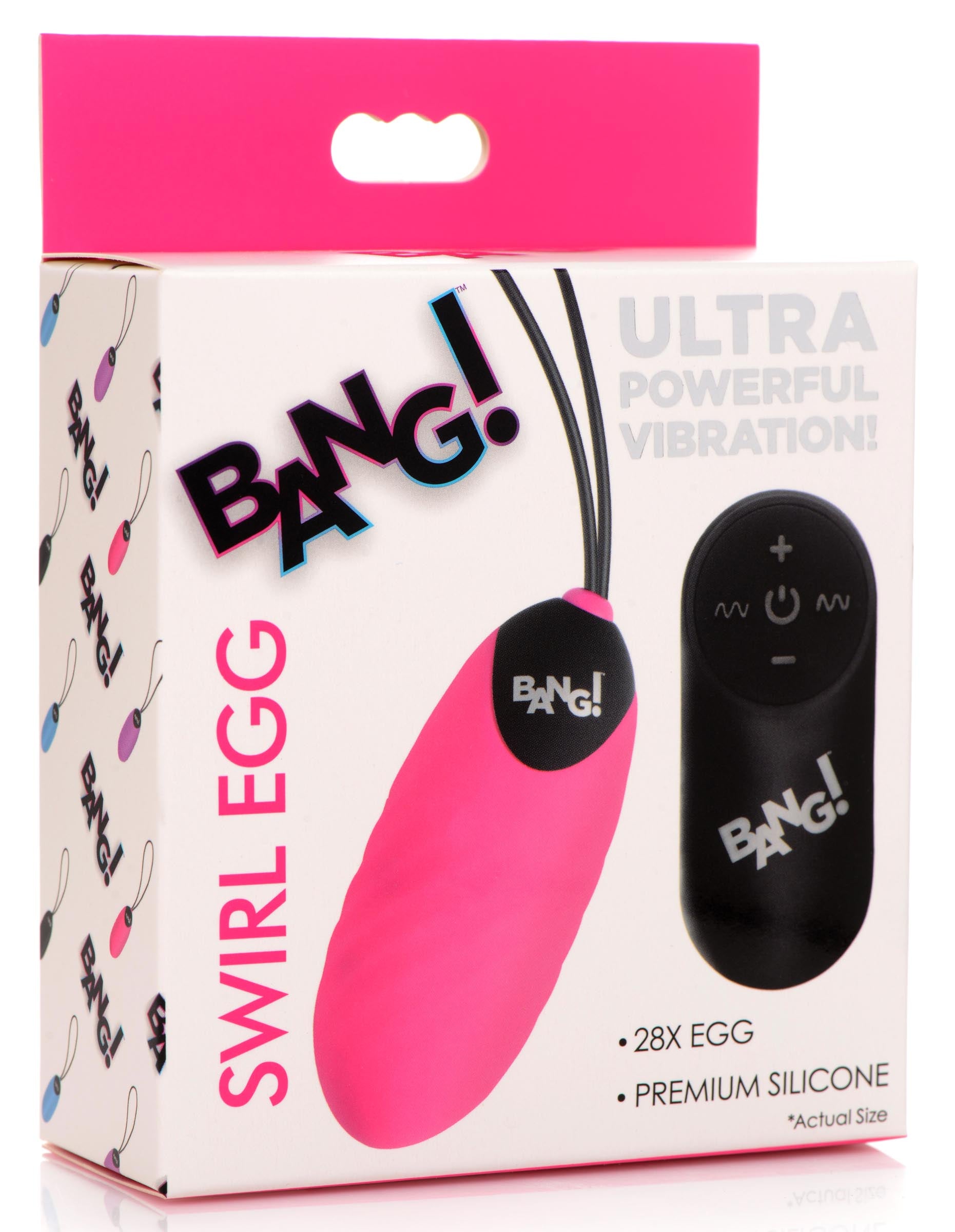 Bang! 28X Swirl Silicone Vibrating Egg with Remote Control Pink