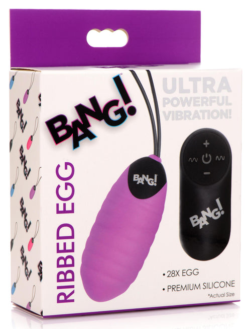 Bang! 28X Ribbed Silicone Vibrating Egg with Remote Control Purple