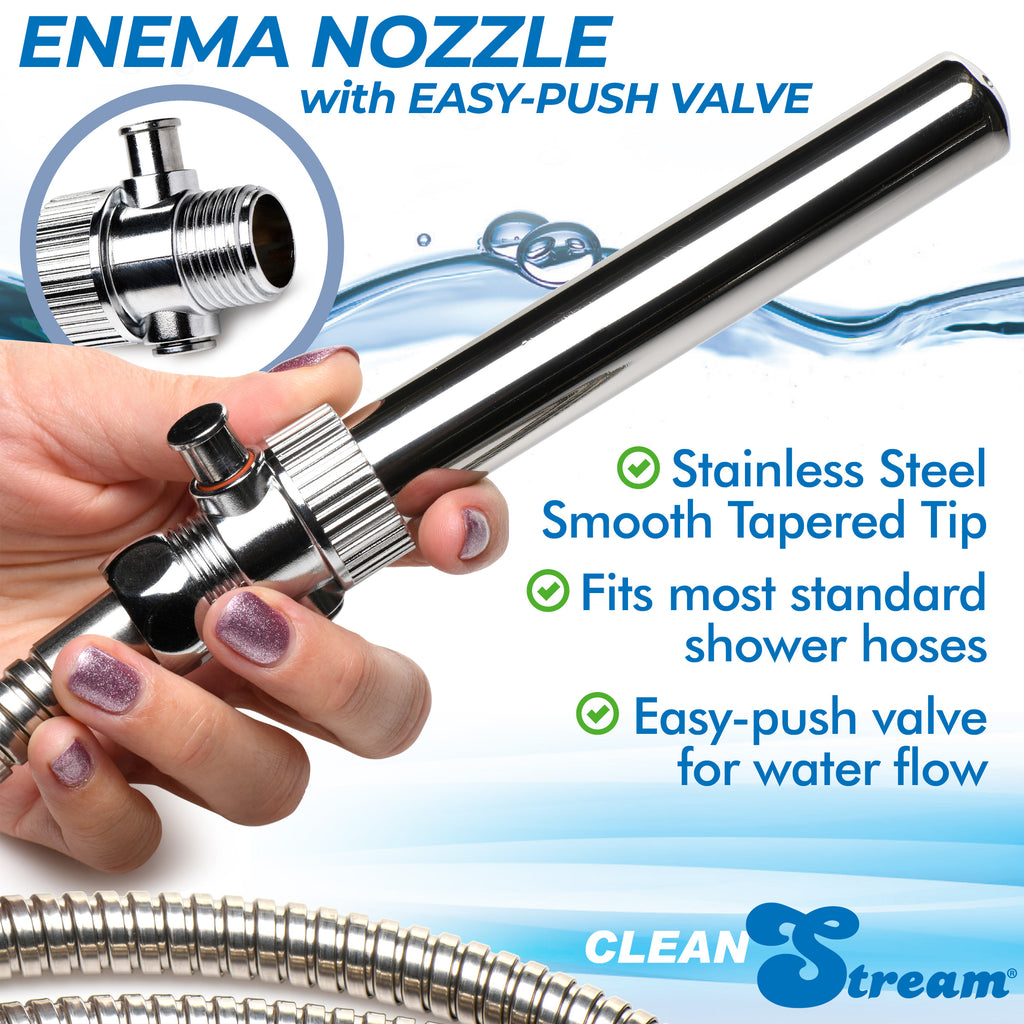 CleanStream Enema Nozzle with Quick Shut Off/On Valve Grey