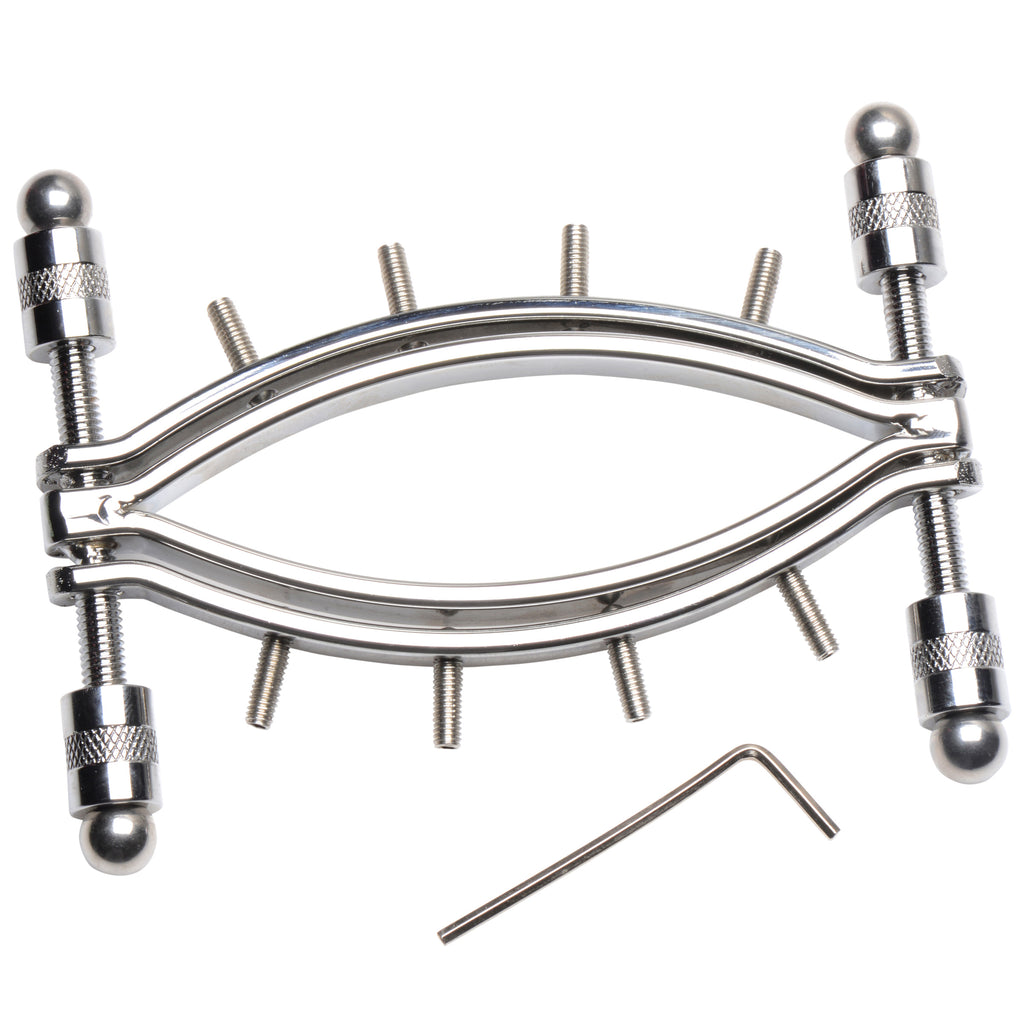 Master Series Spread Em Stainless Steel Poker Labia Clamp with Adjustable Pressure Screws Grey