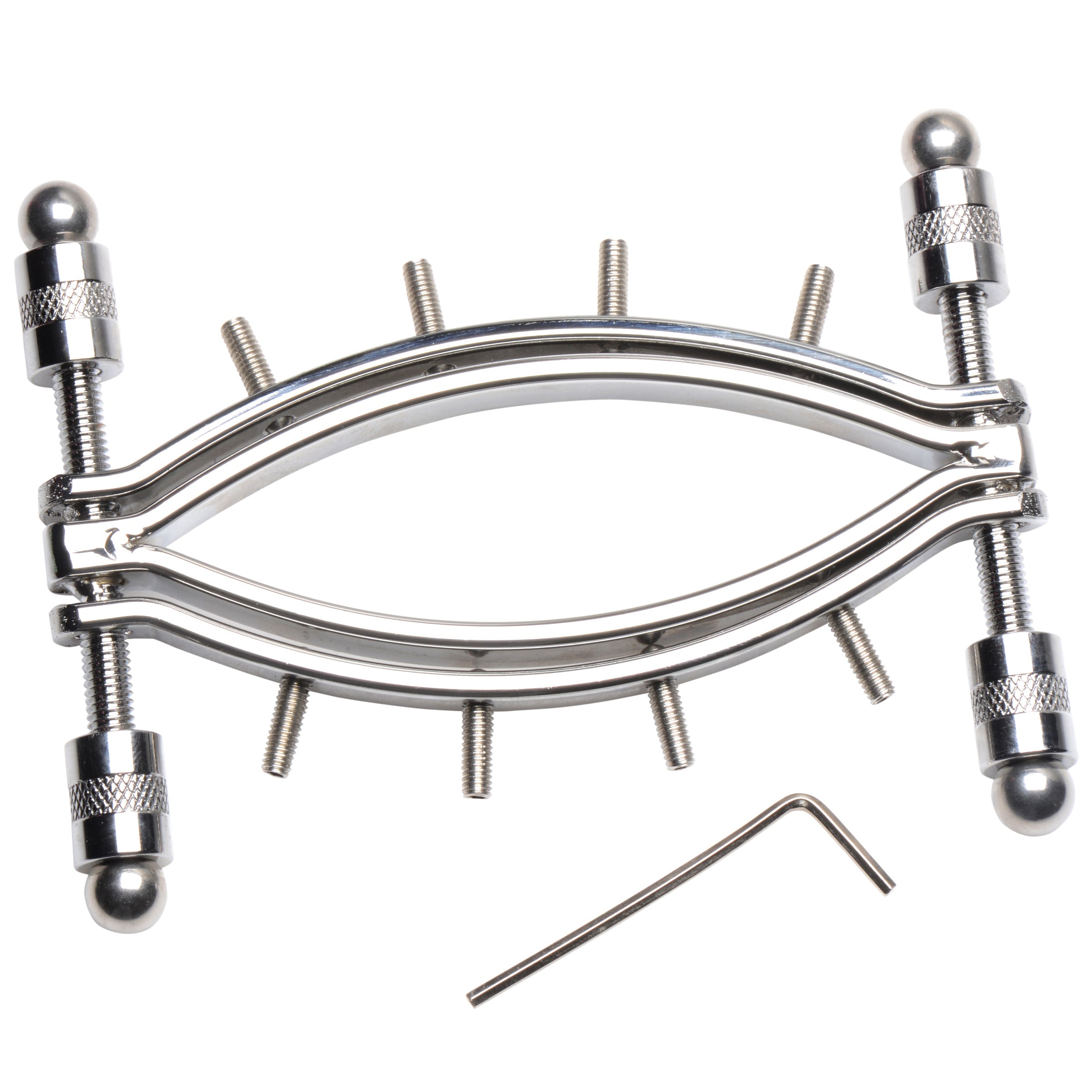 Master Series Spread Em Stainless Steel Poker Labia Clamp with Adjustable Pressure Screws Grey