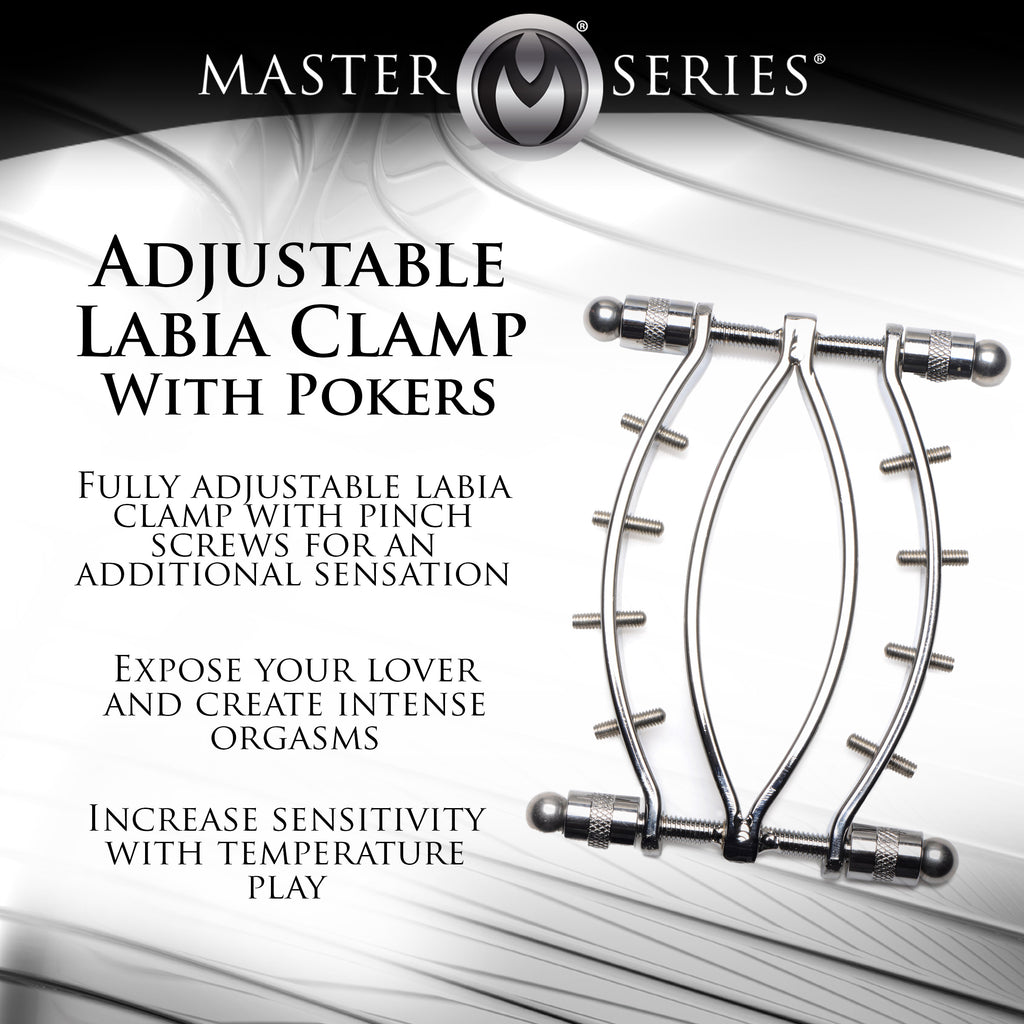 Master Series Spread Em Stainless Steel Poker Labia Clamp with Adjustable Pressure Screws Grey